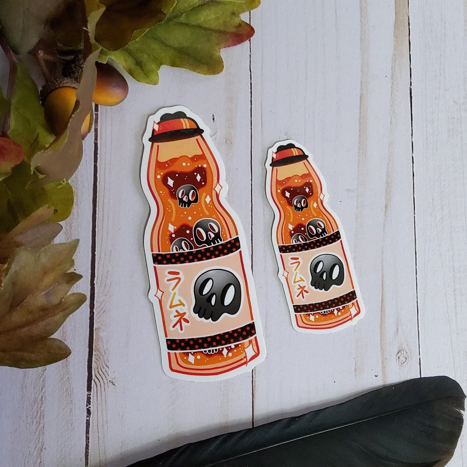 GLOSSY STICKER: Halloween Orange and Black Glass Bottle Drink Sticker , Halloween Drink Sticker , Spooky Soda Drink Sticker , Skull Drink