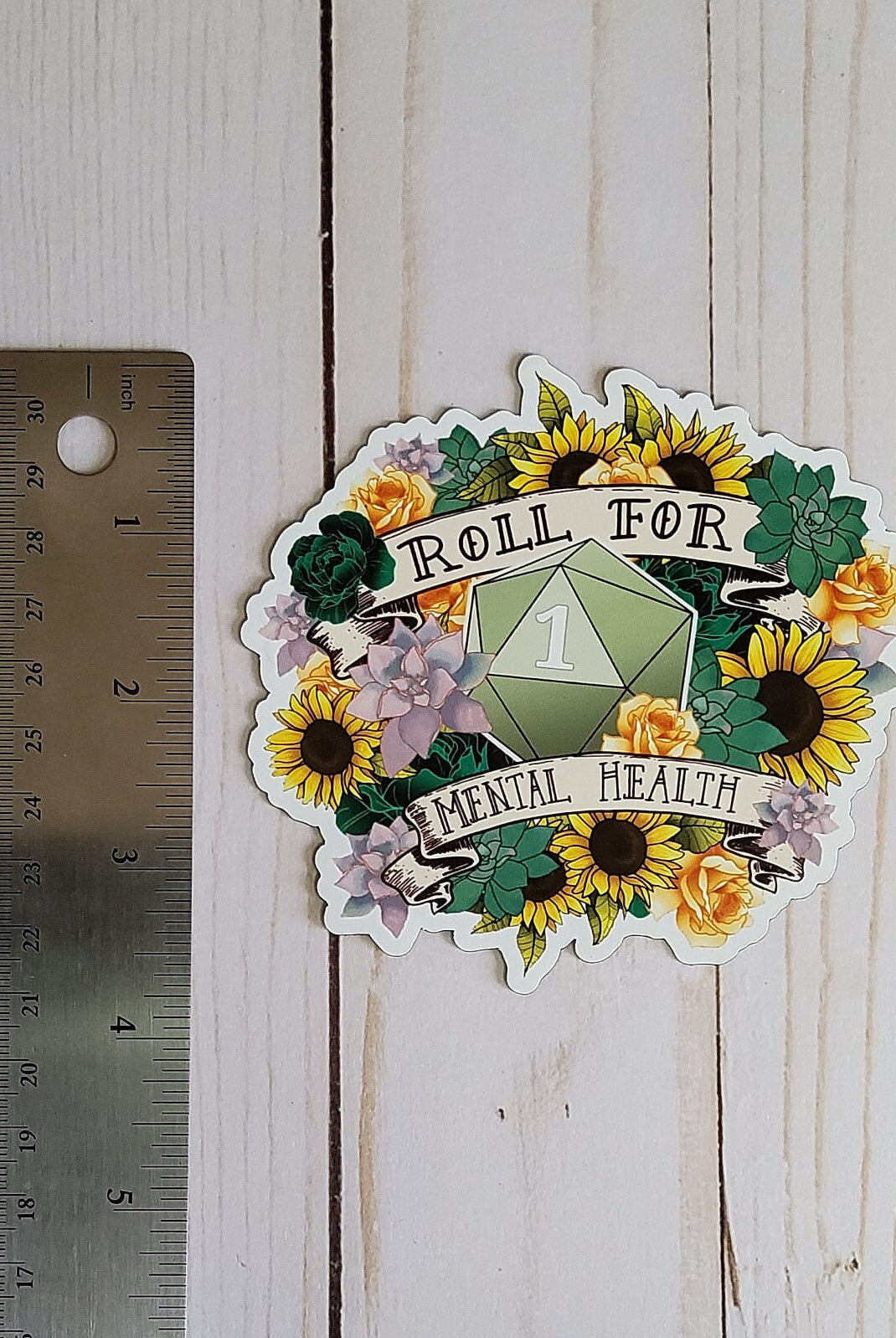 MAGNET: Roll for Mental Health Decorative Magnet , Floral Magnet , Funny Decorative Magnet , D20 Magnet , Dice Magnet