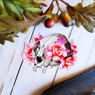 MAGNET: Cat Skull and Pink Roses Decorative , Cat Skull Magnet , Skull and Roses Magnet , Skull Magnet , Skull Art Decorative Magnet