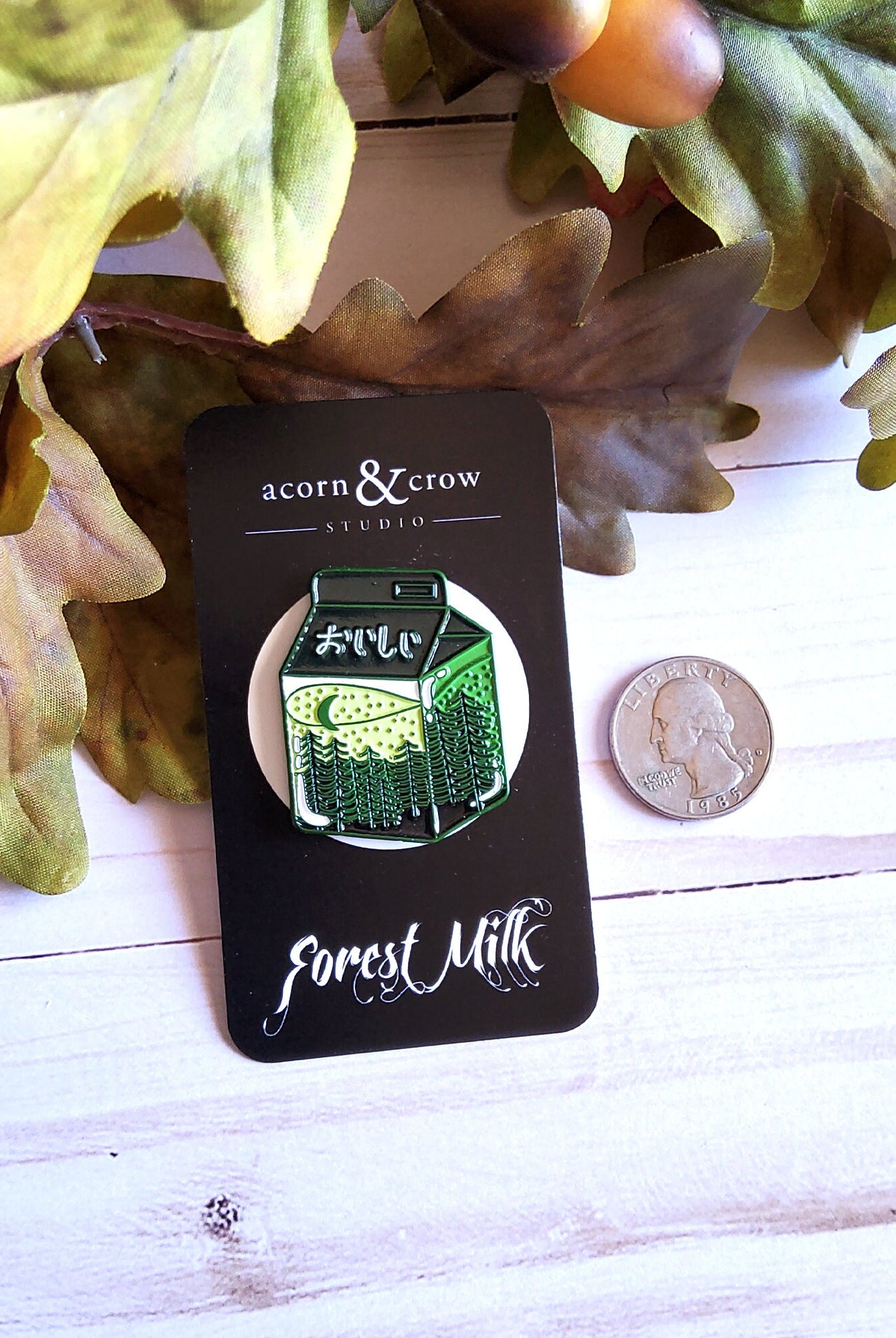 ENAMEL PIN: Forest Green Milk Carton , Forest Milk with Trees Enamel Pin , Green Night Sky Enamel Pin , Milk Carton Enamel Pin