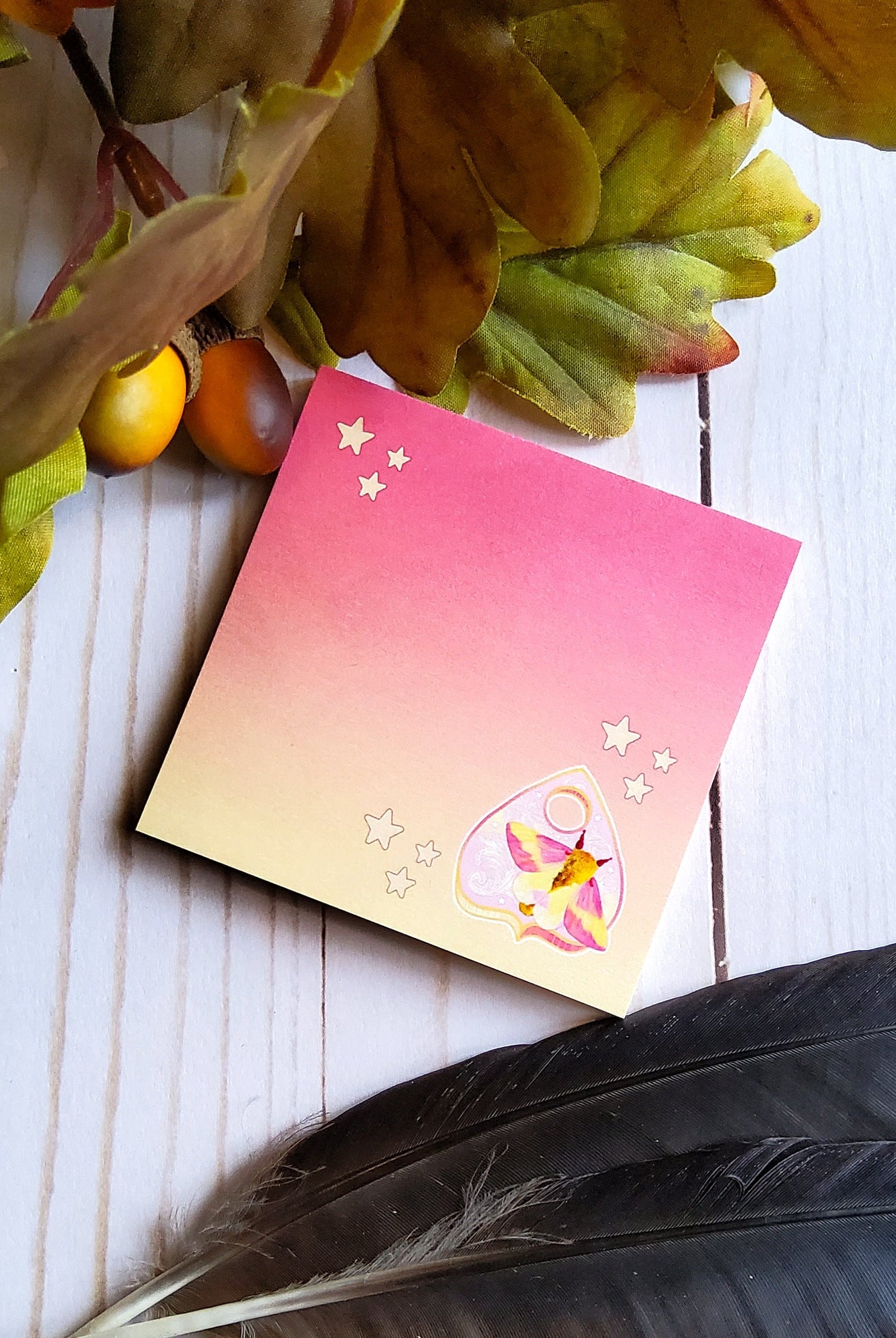 STICKY NOTES: Rosy Maple Moth Pink Planchette Sticky Notes , Rosy Maple Moth Stationery , Rosy Maple Moth Art
