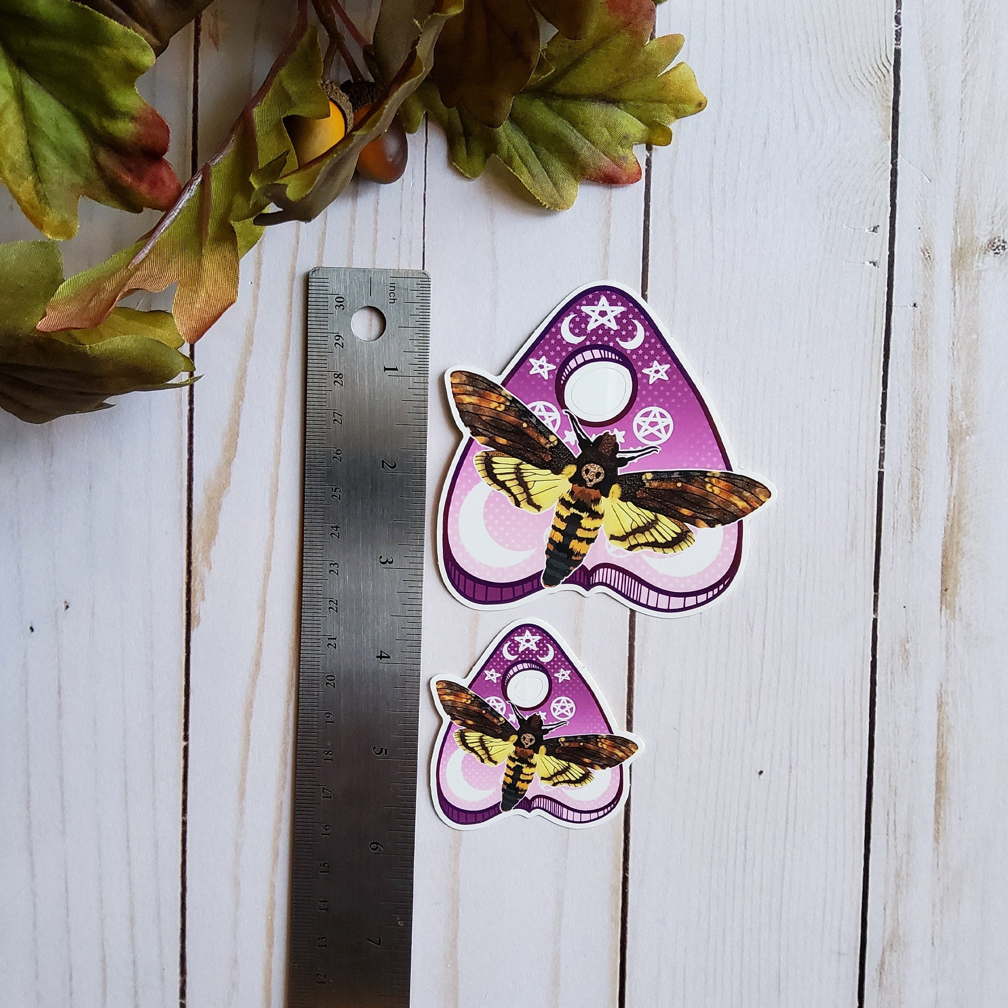 GLOSSY STICKER: Death's-Head Hawkmoth and Planchette Die Cut , Death's-Head Hawkmoth and Planchette Sticker , Planchette Sticker