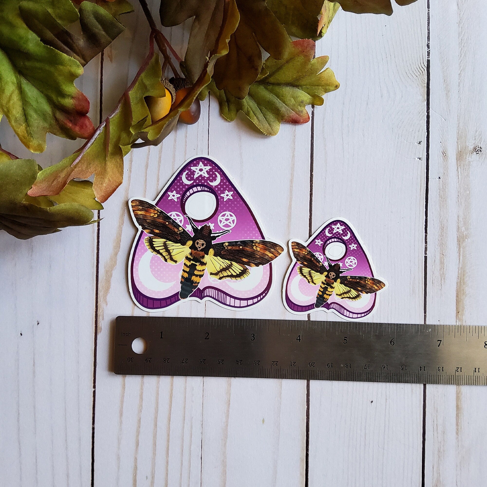 GLOSSY STICKER: Death's-Head Hawkmoth and Planchette Die Cut , Death's-Head Hawkmoth and Planchette Sticker , Planchette Sticker