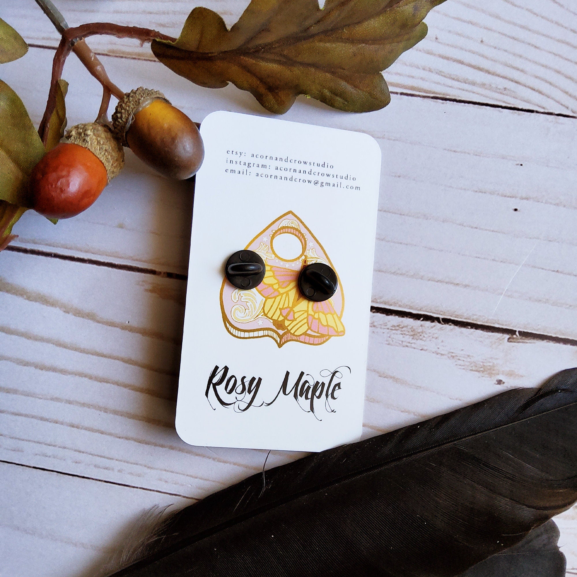 ENAMEL PIN: Rosy Maple Moth and Pink Planchette , Rosy Maple Moth and Planchette Enamel Pin , Rosy Maple Enamel Pin , Planchette Enamel Pin