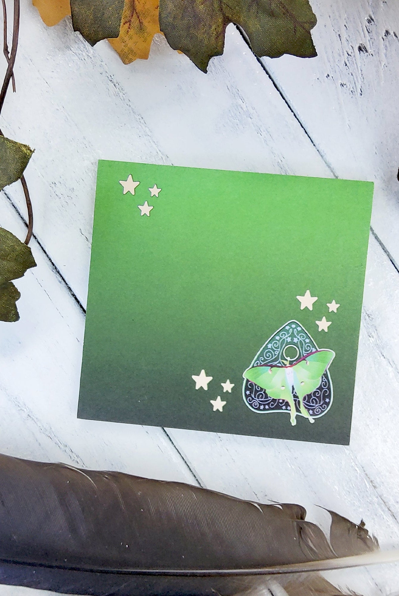 STICKY NOTES: Luna Moth Green Planchette Sticky Notes , Luna Moth Stationery , Luna Moth Art , Green Luna Moth Art