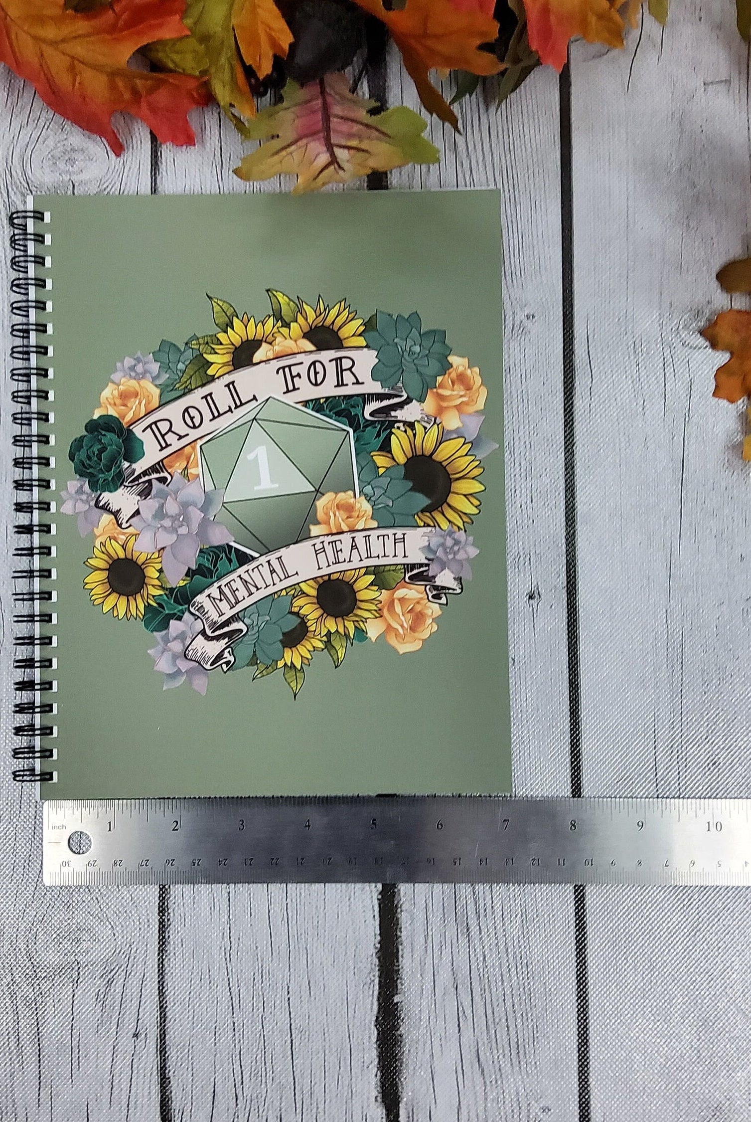 SPIRAL NOTEBOOK: D20 Roll for Mental Health Natural One , Floral D20 Notebook , Floral D20 Blank Notebook , D20 Notebook , D20 Natural One