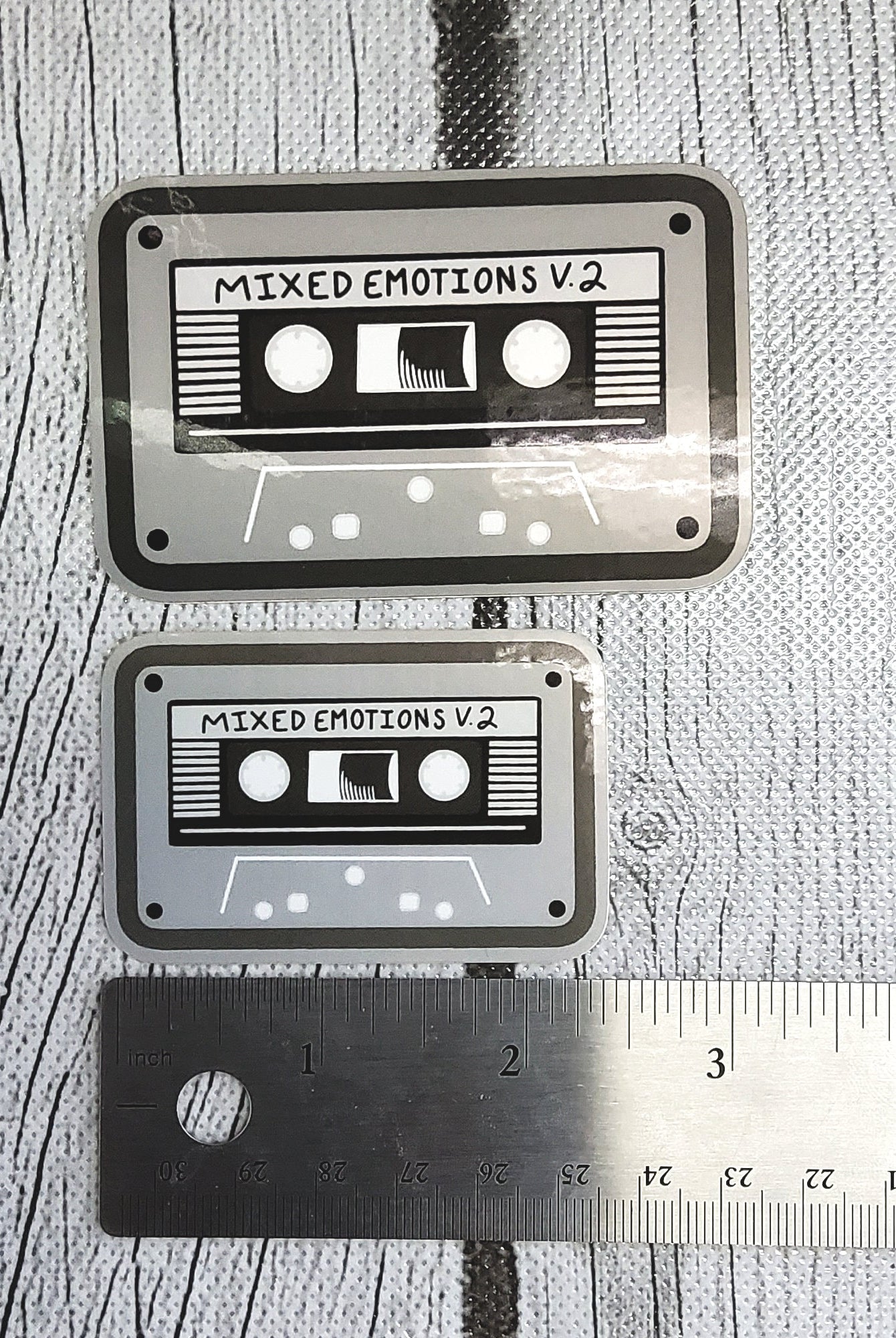 GLOSSY STICKER: Gray Mixed Emotions Volume 2 Cassette Tape Sticker , Cassette Sticker , Mix Tape , Mix Tape Stickers , 80s Vibe Sticker