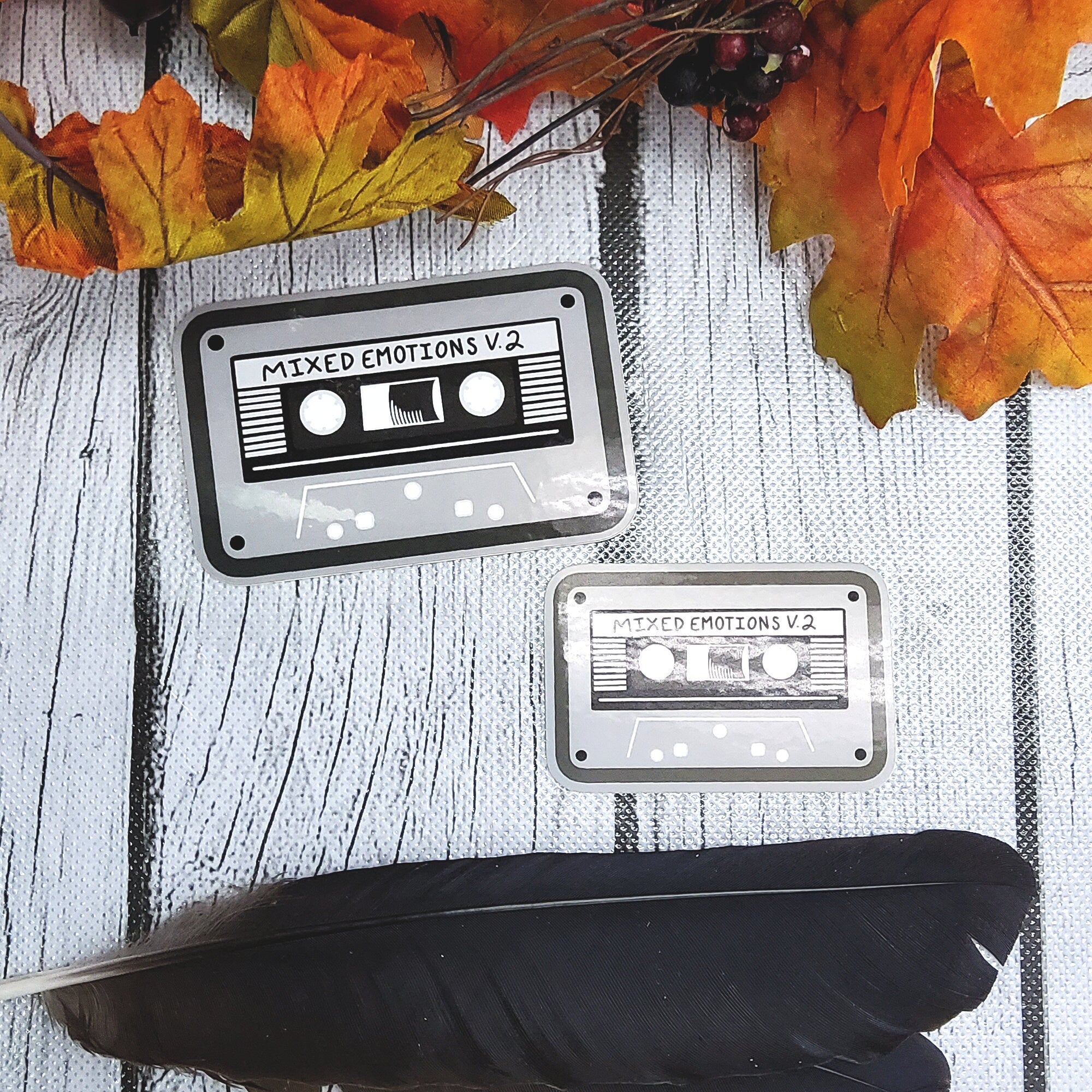 GLOSSY STICKER: Gray Mixed Emotions Volume 2 Cassette Tape Sticker , Cassette Sticker , Mix Tape , Mix Tape Stickers , 80s Vibe Sticker Sticker Acornandcrowstudio