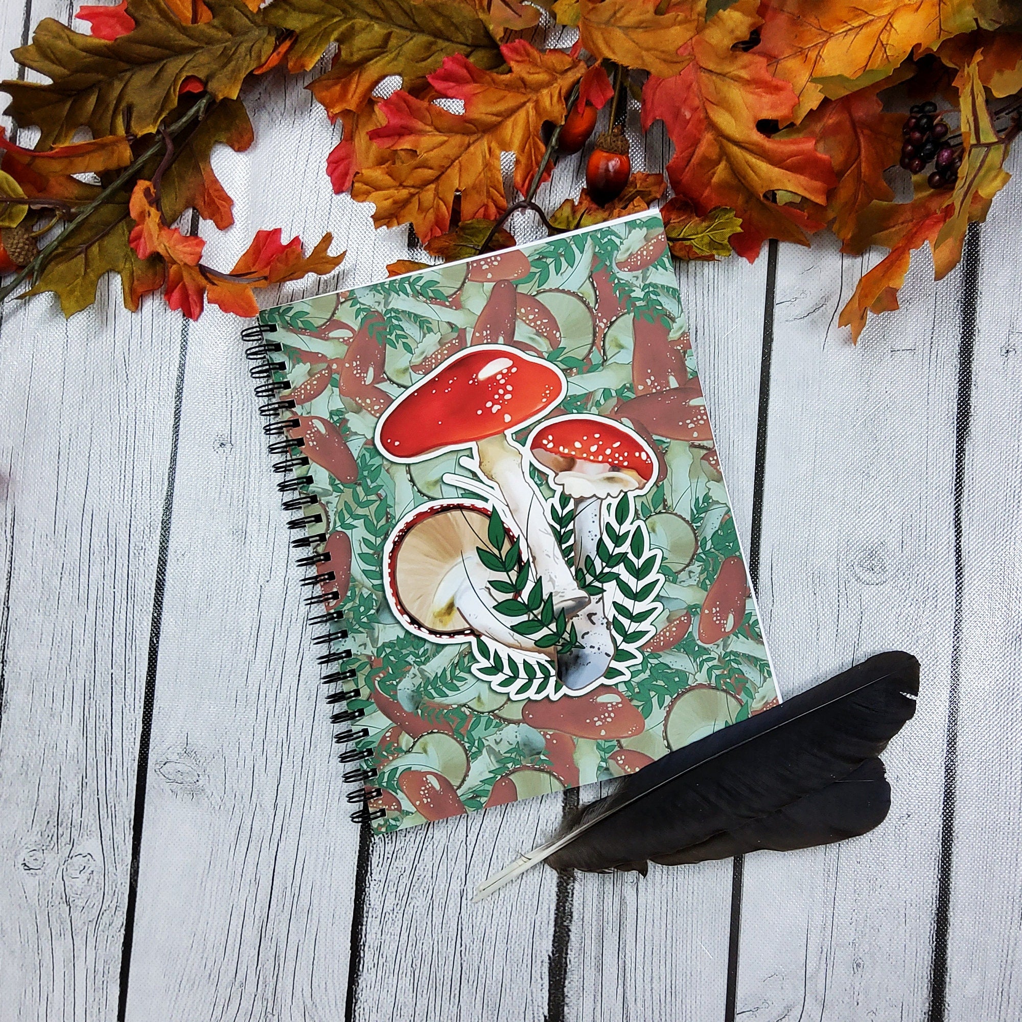SPIRAL NOTEBOOK: Red Mushrooms and Ferns , Mushroom and Ferns Journal , Mushroom Vibes Notebook , Red Mushrooms Spiral Journal