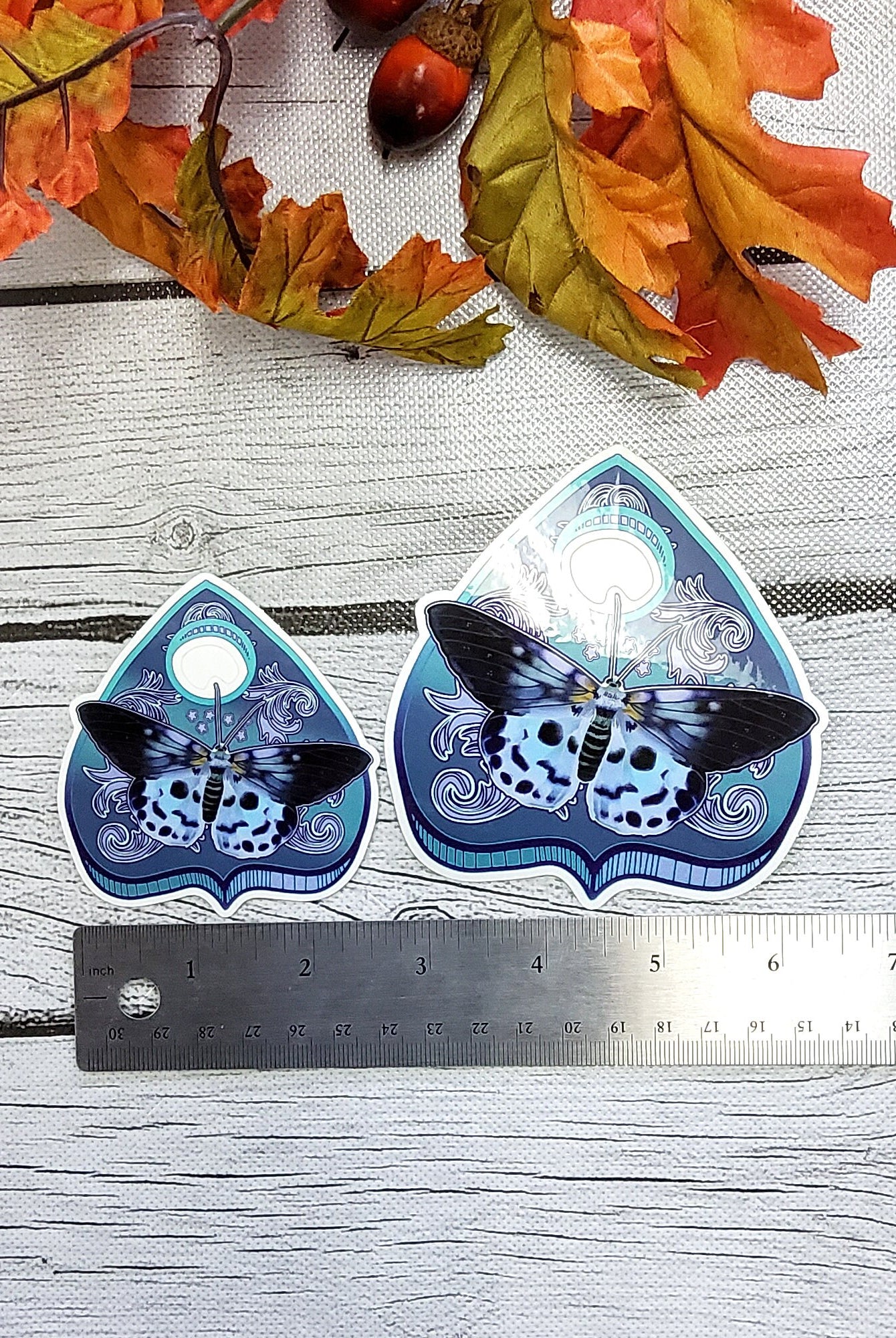 GLOSSY STICKER: Blue Tiger Moth Planchette , Blue Tiger Moth Sticker , Blue Tiger Moth Blue Sticker , Moth Stickers , Planchette Stickers