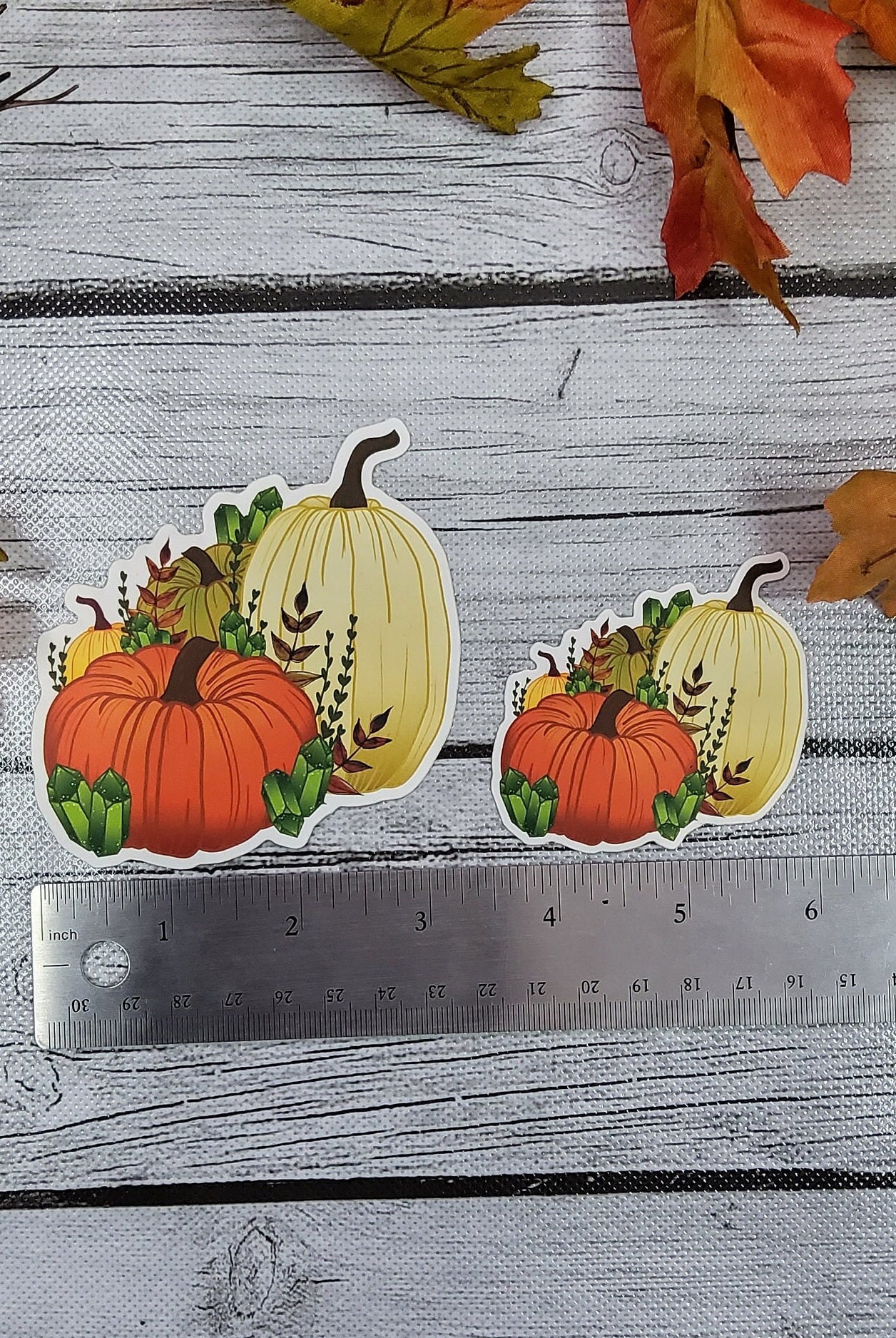 MATTE STICKER: Pumpkin and Green Crystals Autumn , Autumn Pumpkin Sticker , Fall Pumpkin Sticker , Pumpkin Sticker , Fall Sticker , Autumn