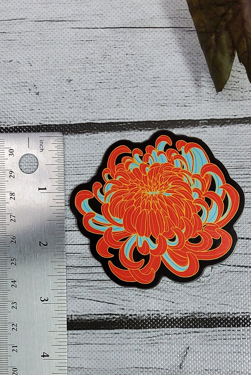 GLOSSY STICKER: STYLE 3 Orange and Teal Chrysanthemum , Chrysanthemum Sticker , Chrysanthemum Art , Floral Sticker , Floral Art Sticker