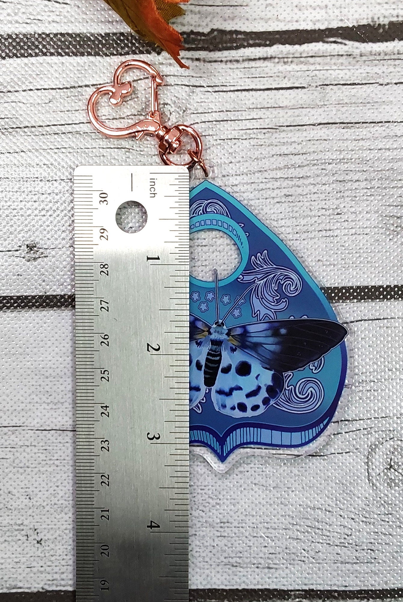 ACRYLIC CHARM Double Sided: Blue Tiger Moth and Planchette , Blue Tiger and Planchette Charm , Moth and Planchette Acrylic Charm