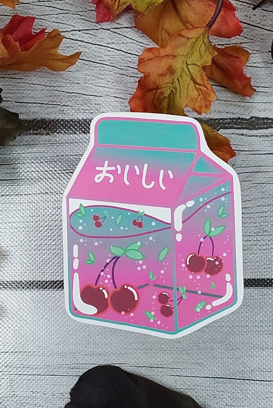 MATTE STICKER: Cherry Teal and Red Milk Carton , Aesthetic Cherry Milk Sticker , Aesthetic Milk , Cherry Milk Sticker , Cherry Milk Carton