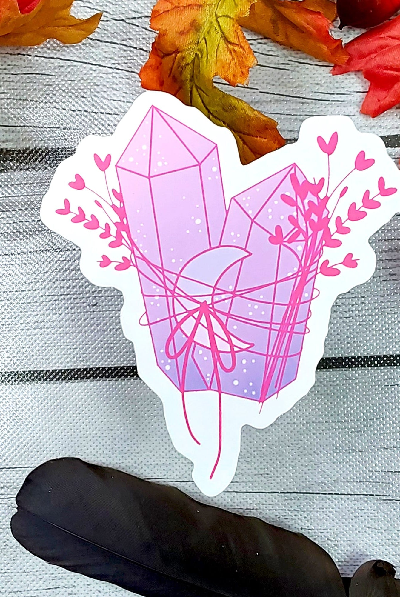 MATTE STICKER: Purple and Pink Crystal Moon , Pastel Crystal Sticker , Crystal Sticker , Witchy Crystal Sticker , Crystal Stickers , Moon