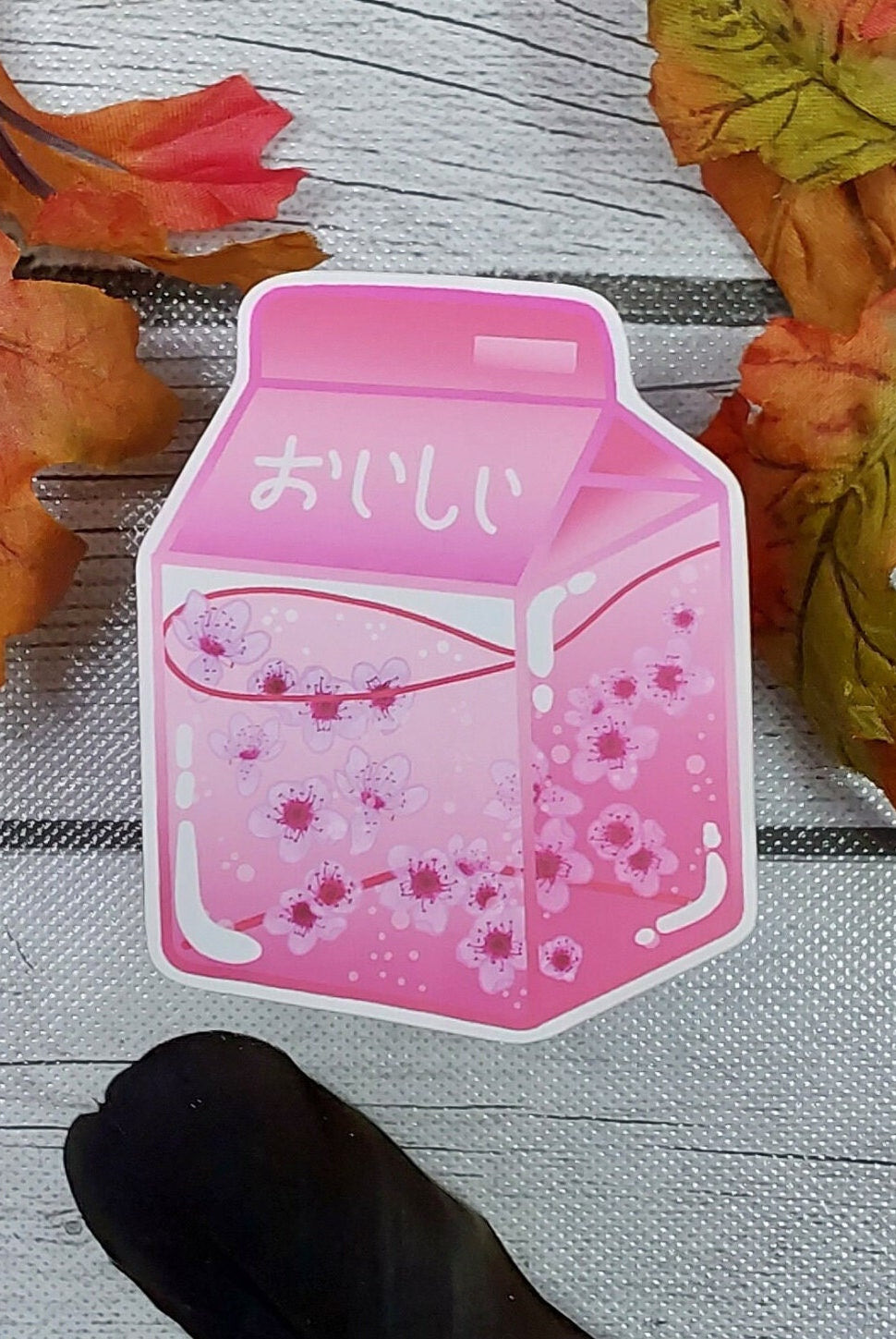 MATTE STICKER: Cherry Blossom Milk Die Cut Sticker , Pastel Pink Spring Milk Sticker , Pink Milk Sticker , Spring Cherry Blossom Sticker