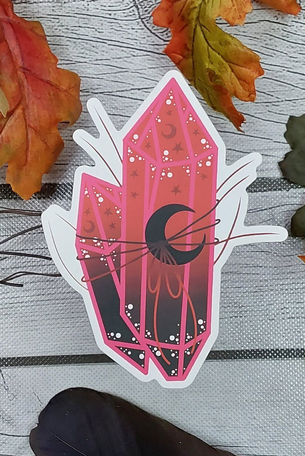 MATTE STICKER: Black and Red Moon Crystal , Crystal Sticker , Red and Black Crystal Moon Sticker , Red Crystal Stickers , Black Crystal