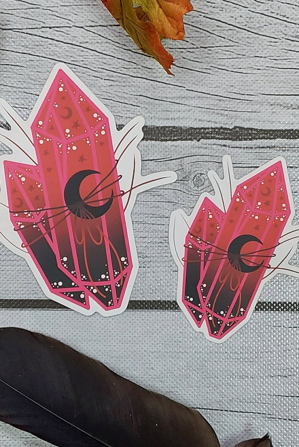 MATTE STICKER: Black and Red Moon Crystal , Crystal Sticker , Red and Black Crystal Moon Sticker , Red Crystal Stickers , Black Crystal