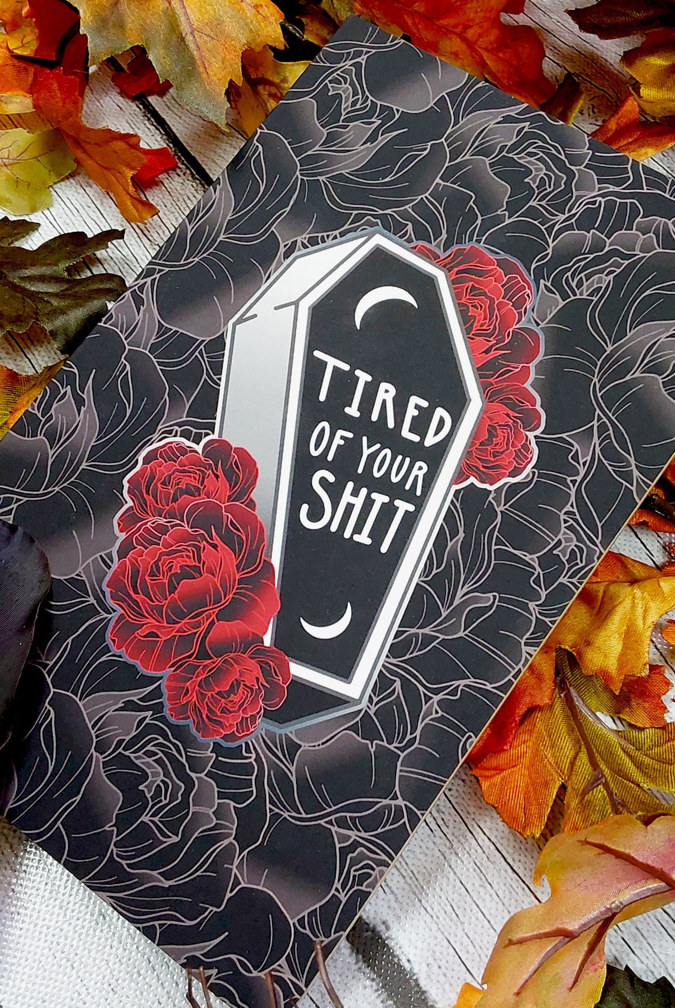 LAYFLAT NOTEBOOK: Tired of your Shit Coffin and Roses , Dark Coffin and Roses Art , Tired of Your Shit Layflat , Mental Health Stationery