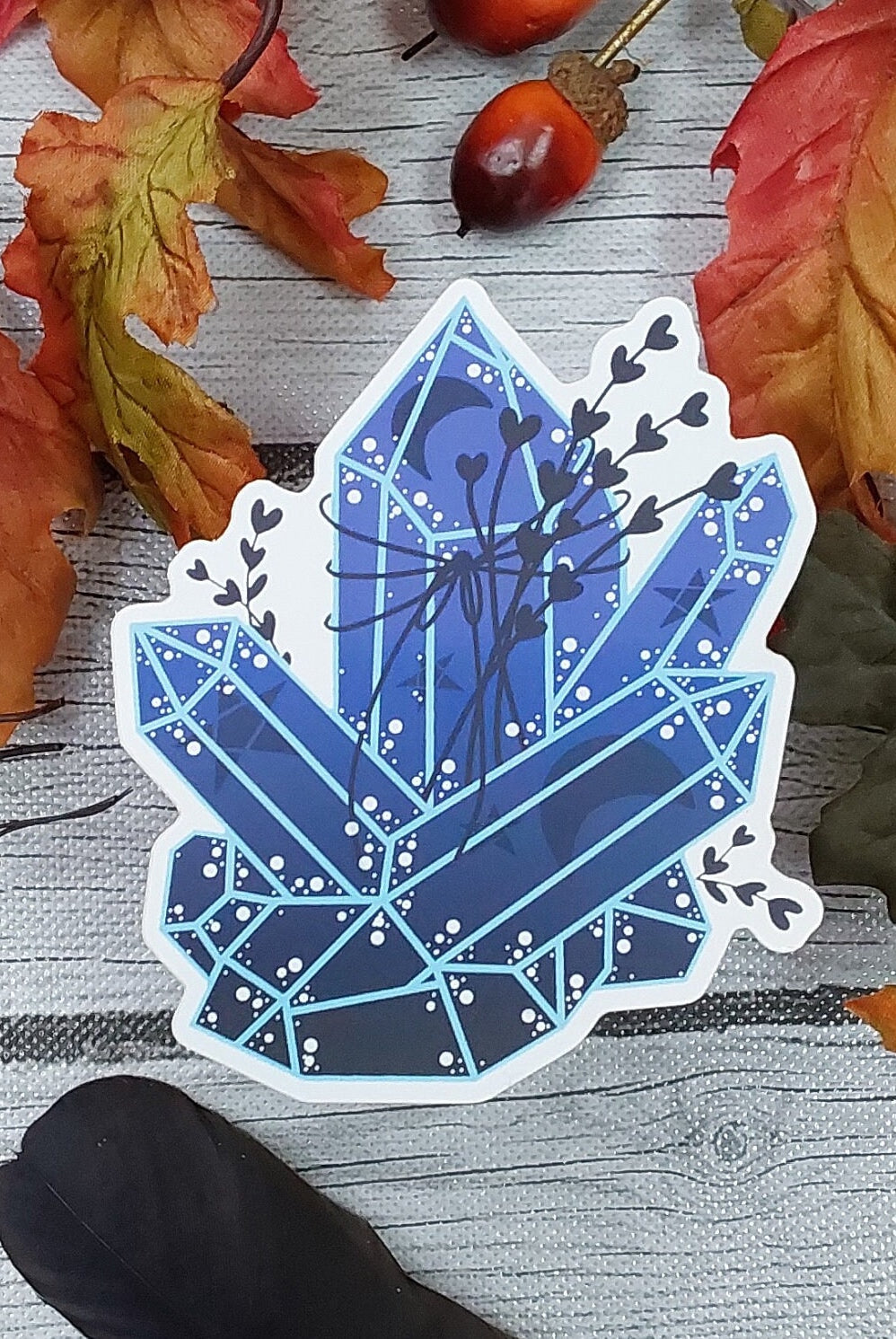 MATTE STICKER: Blue and Black Crystal Moon , Dark Aesthetic Crystal Sticker , Crystal Sticker , Blue Crystal Sticker , Crystal Stickers