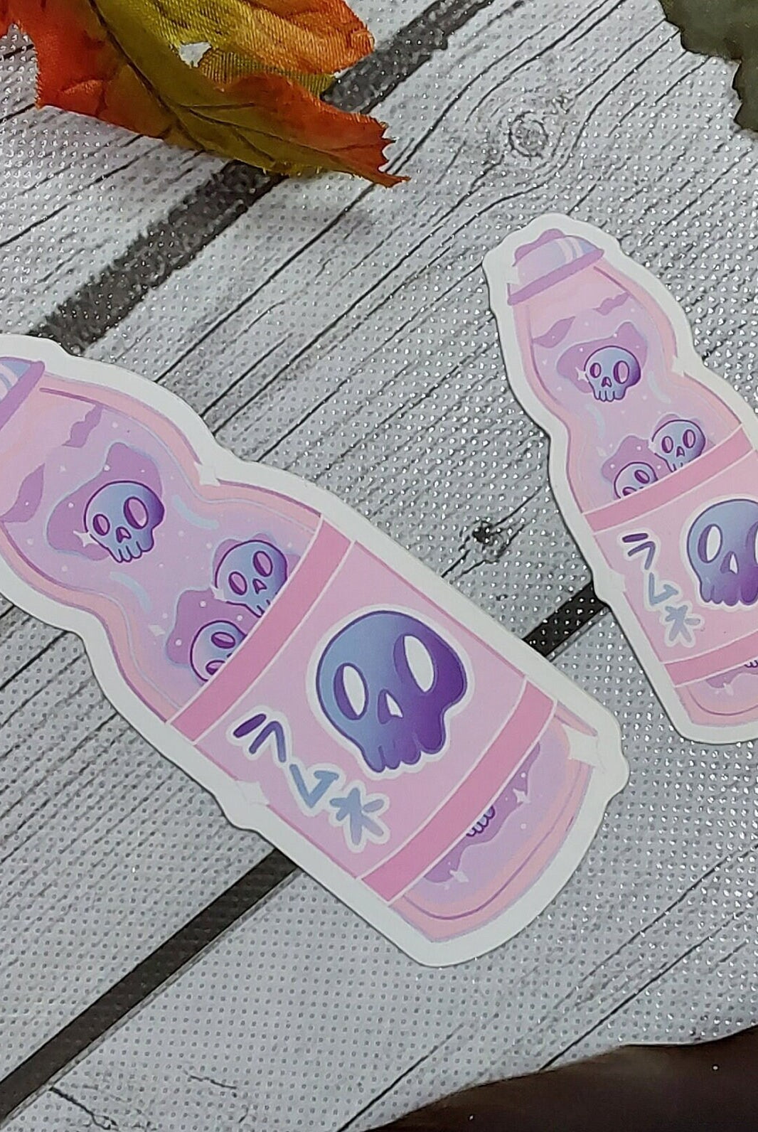MATTE STICKER: Pastel Pink Glass Bottle Drink Skull Sticker , Skull Drink Sticker , Skull Pink Sticker , Pink Drink Sticker , Glass Bottle