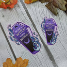 GLOSSY STICKER: 'Become a Witch Worth Burning' Coffin , Purple Coffin Sticker , Witchy Purple Coffin Sticker , Witchy Coffin Sticker