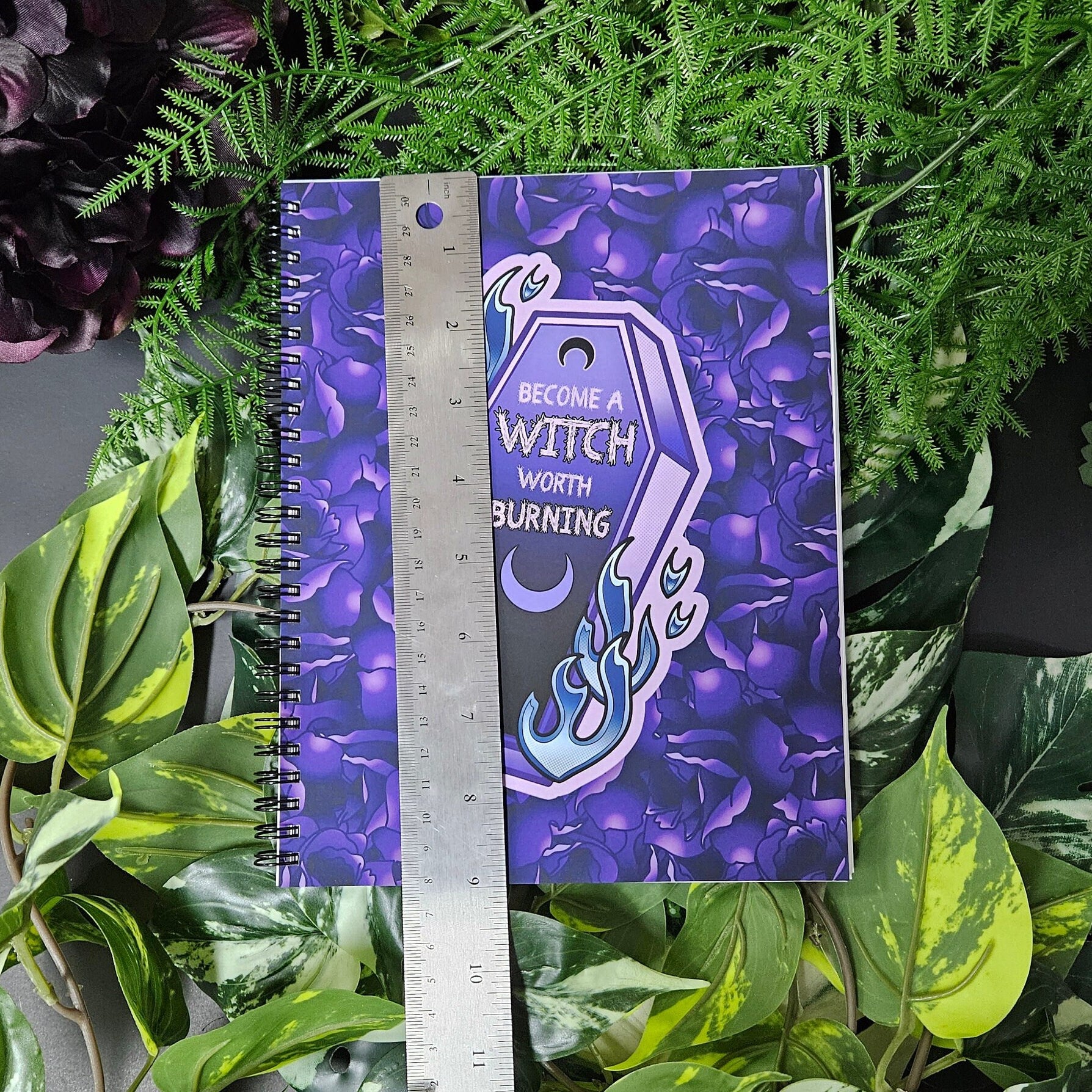 SPIRAL NOTEBOOK: 'Become a Witch Worth Burning' Coffin , Purple Coffin Spiral Notebook , Witchy Purple Coffin Notebook , Witchy Coffin