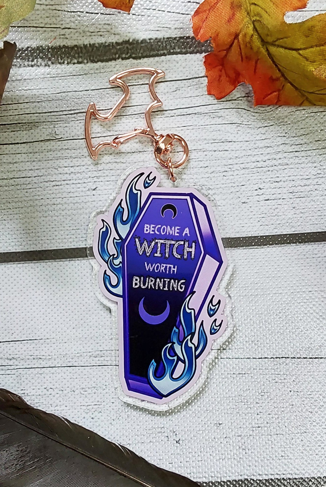ACRYLIC CHARM Double Sided: 'Become a Witch Worth Burning' Coffin , Purple Coffin Spiral Notebook , Witchy Purple Coffin Notebook , Witchy