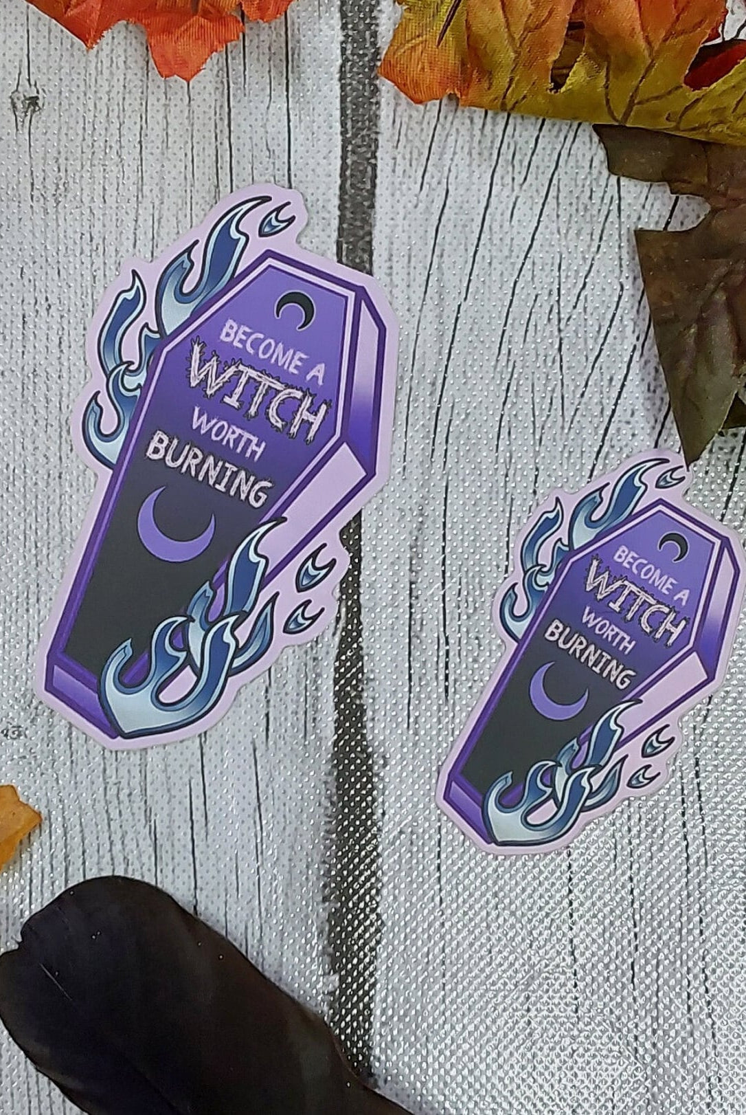 MATTE STICKER: 'Become a Witch Worth Burning' Coffin , Purple Coffin Sticker , Witchy Purple Coffin Sticker , Witchy Coffin Sticker