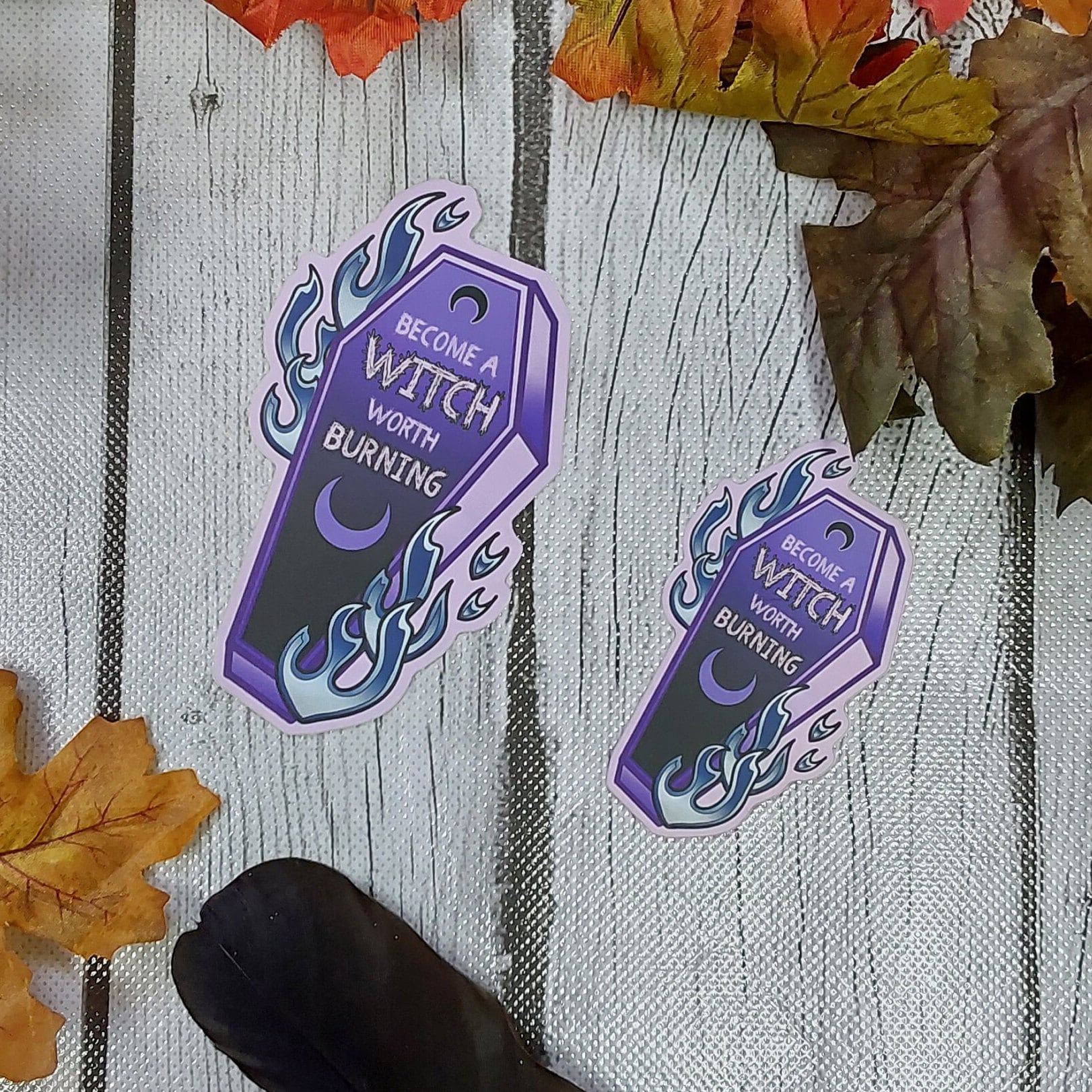MATTE STICKER: 'Become a Witch Worth Burning' Coffin , Purple Coffin Sticker , Witchy Purple Coffin Sticker , Witchy Coffin Sticker