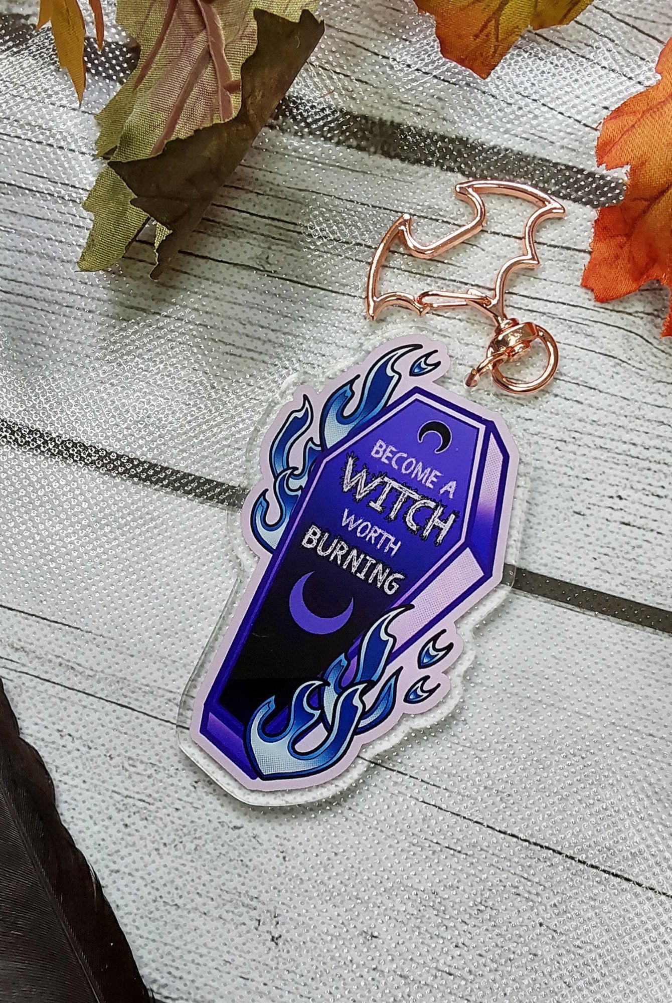 ACRYLIC CHARM Double Sided: 'Become a Witch Worth Burning' Coffin , Purple Coffin Spiral Notebook , Witchy Purple Coffin Notebook , Witchy