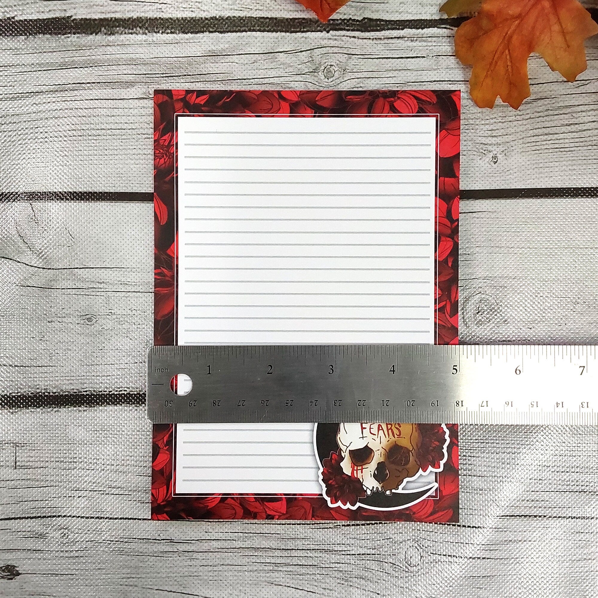 NOTEPAD: Harness Your Fears Skull and Dahlia Flowers , Red and Black Skull Stationery , Skull and Floral Art , Skull Art , Floral Art