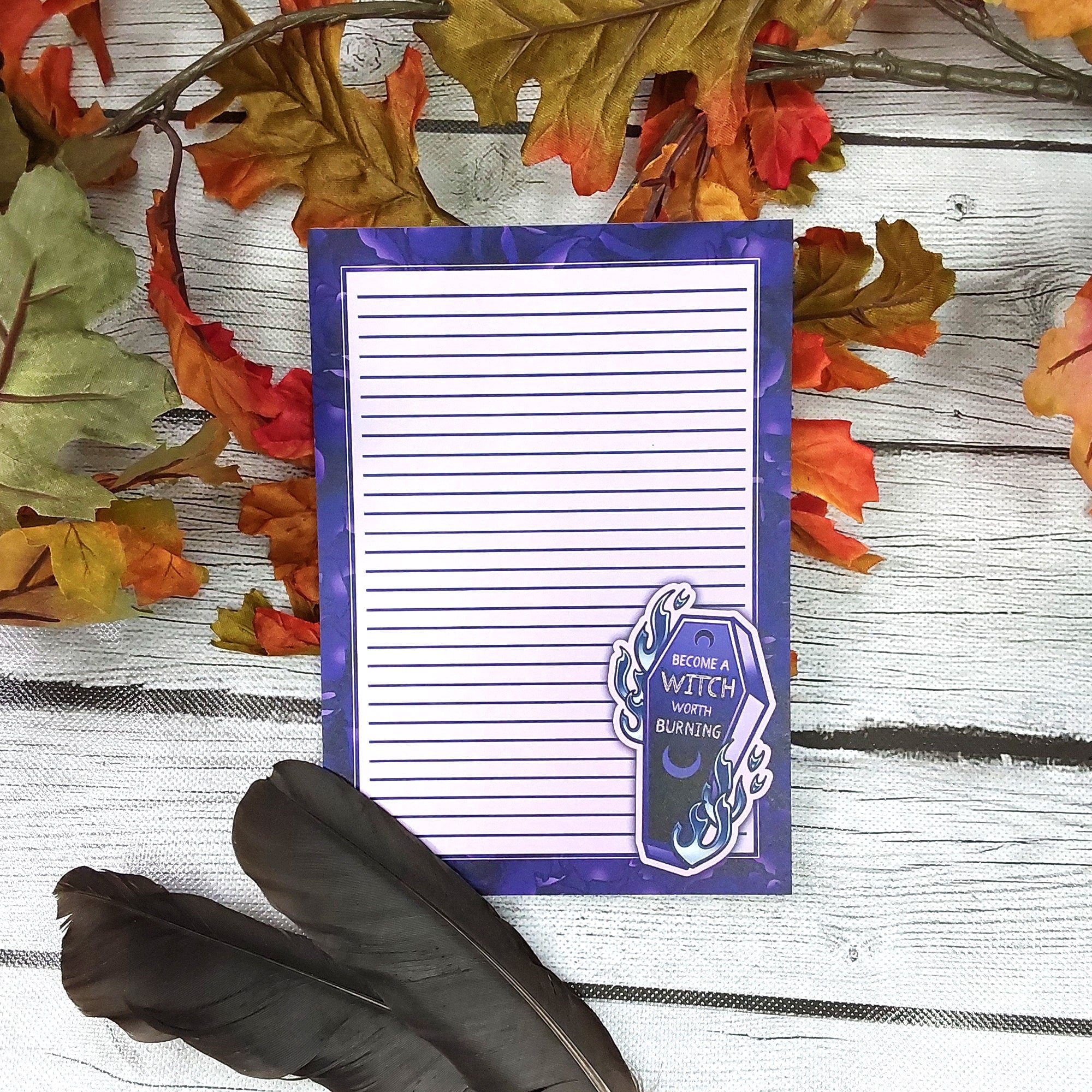 NOTEPAD: Become a Witch Worth Burning Purple Coffin and Flowers , Purple Coffin Stationery , Witchy Coffin Art , Witchy Art , Coffin Art