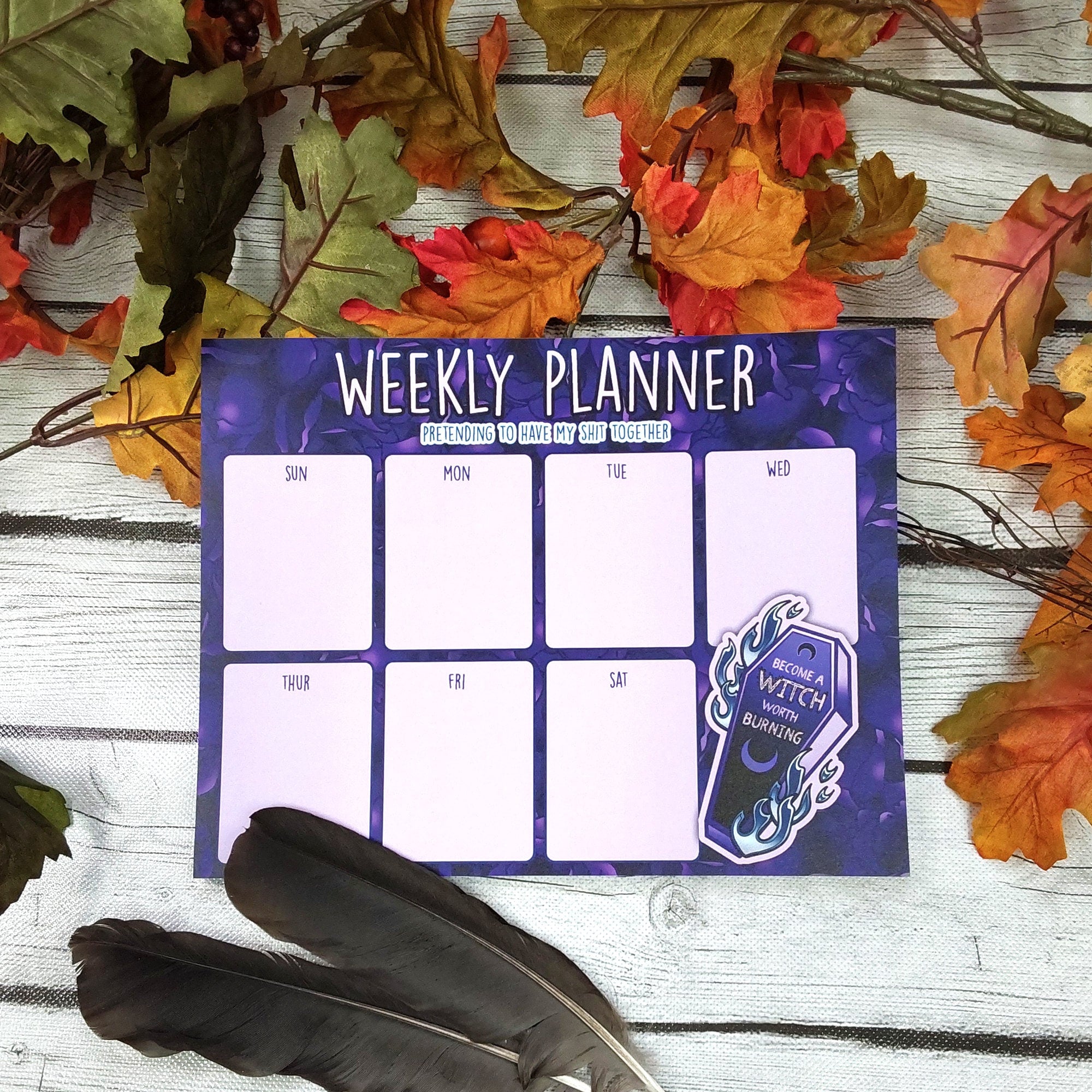 Become a Witch Worth Burning Purple Coffin and Flowers Weekly Planner