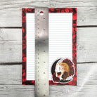 NOTEPAD: Harness Your Fears Skull and Dahlia Flowers , Red and Black Skull Stationery , Skull and Floral Art , Skull Art , Floral Art