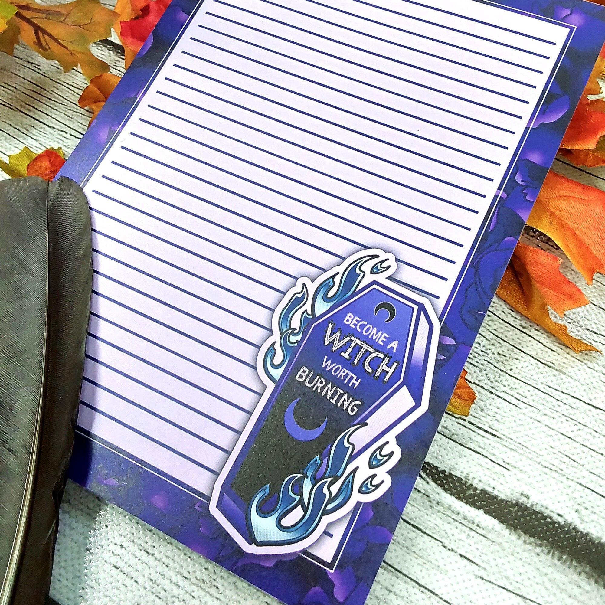 NOTEPAD: Become a Witch Worth Burning Purple Coffin and Flowers , Purple Coffin Stationery , Witchy Coffin Art , Witchy Art , Coffin Art