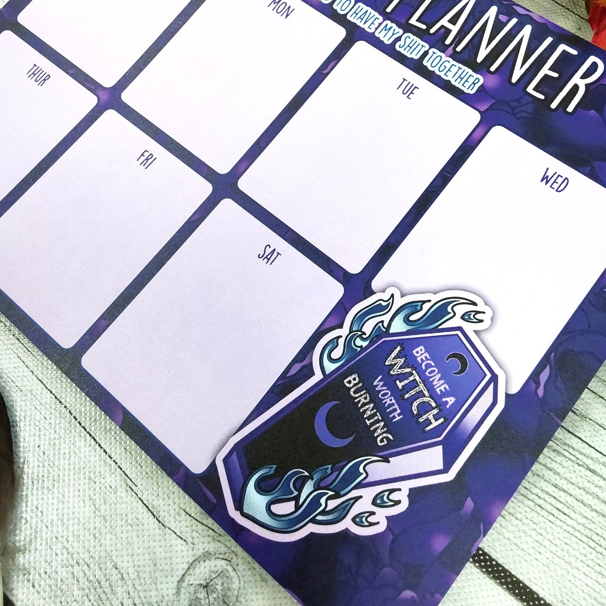 Become a Witch Worth Burning Purple Coffin and Flowers Weekly Planner