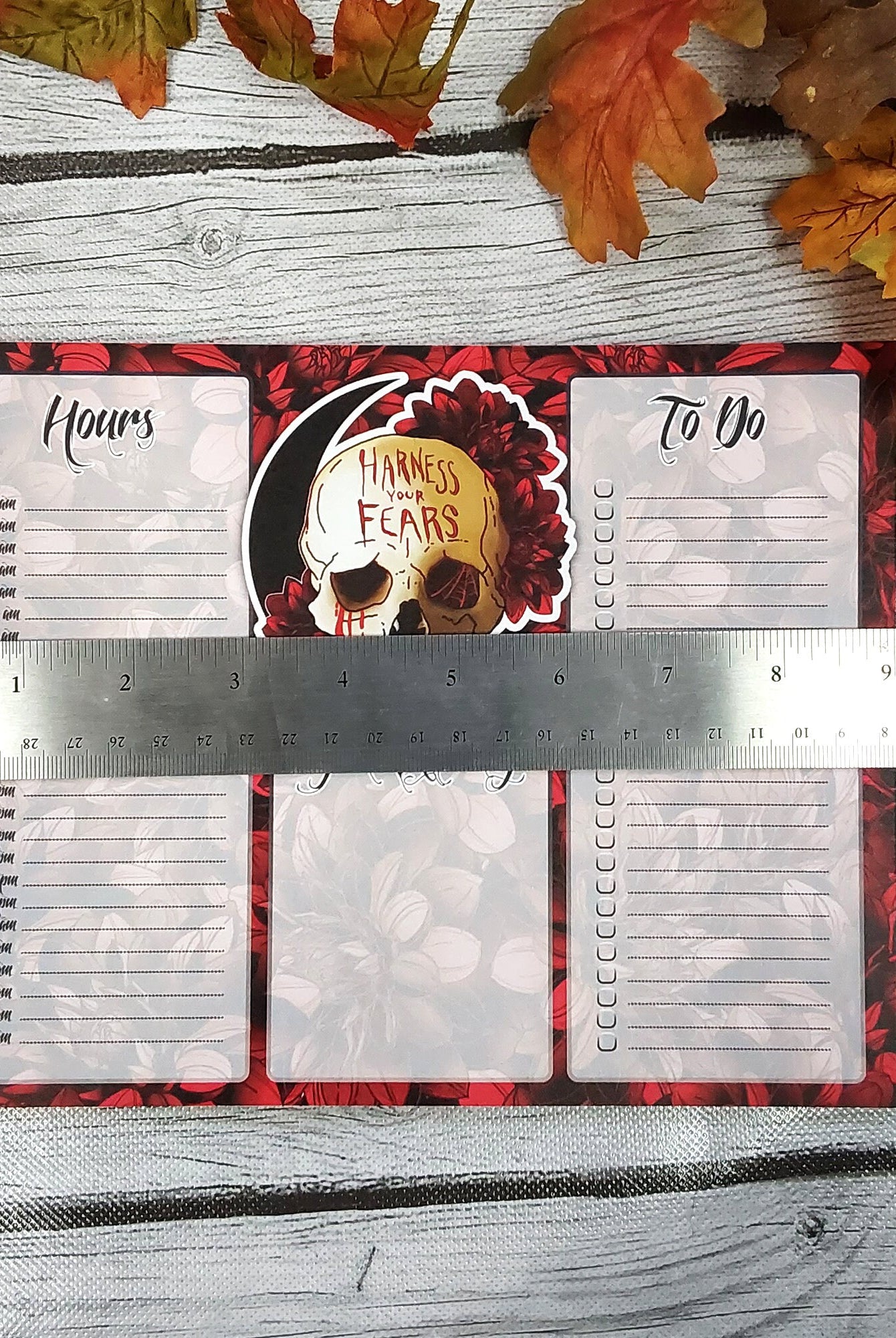 Harness Your Fears Skull and Dahlia Flowers Hourly Planner