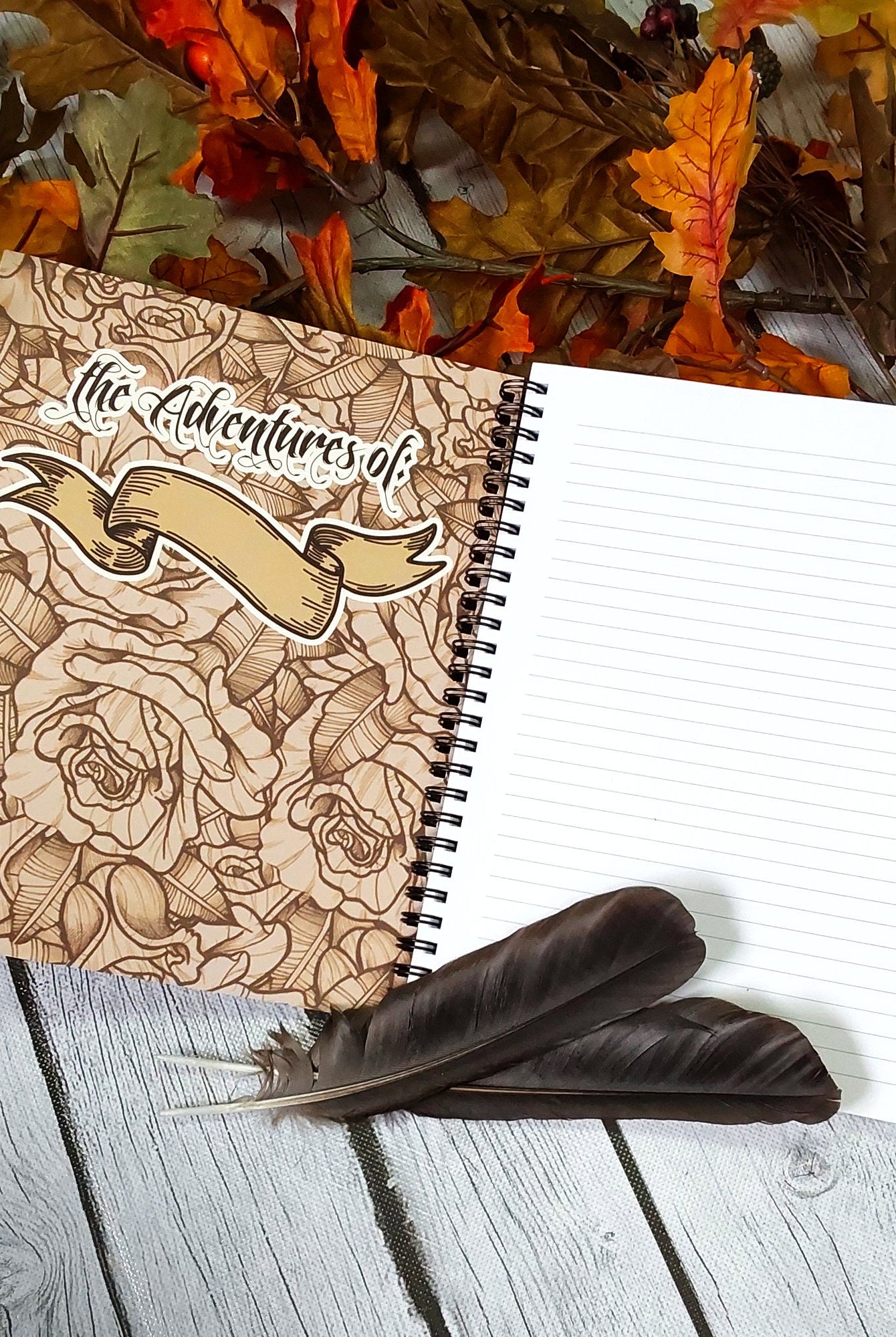 SPIRAL NOTEBOOK: The Note-Taker D20 with Florals , Floral D20 Notebook , Floral D20 Blank Notebook , D20 Notebook , D20 Note-Taker