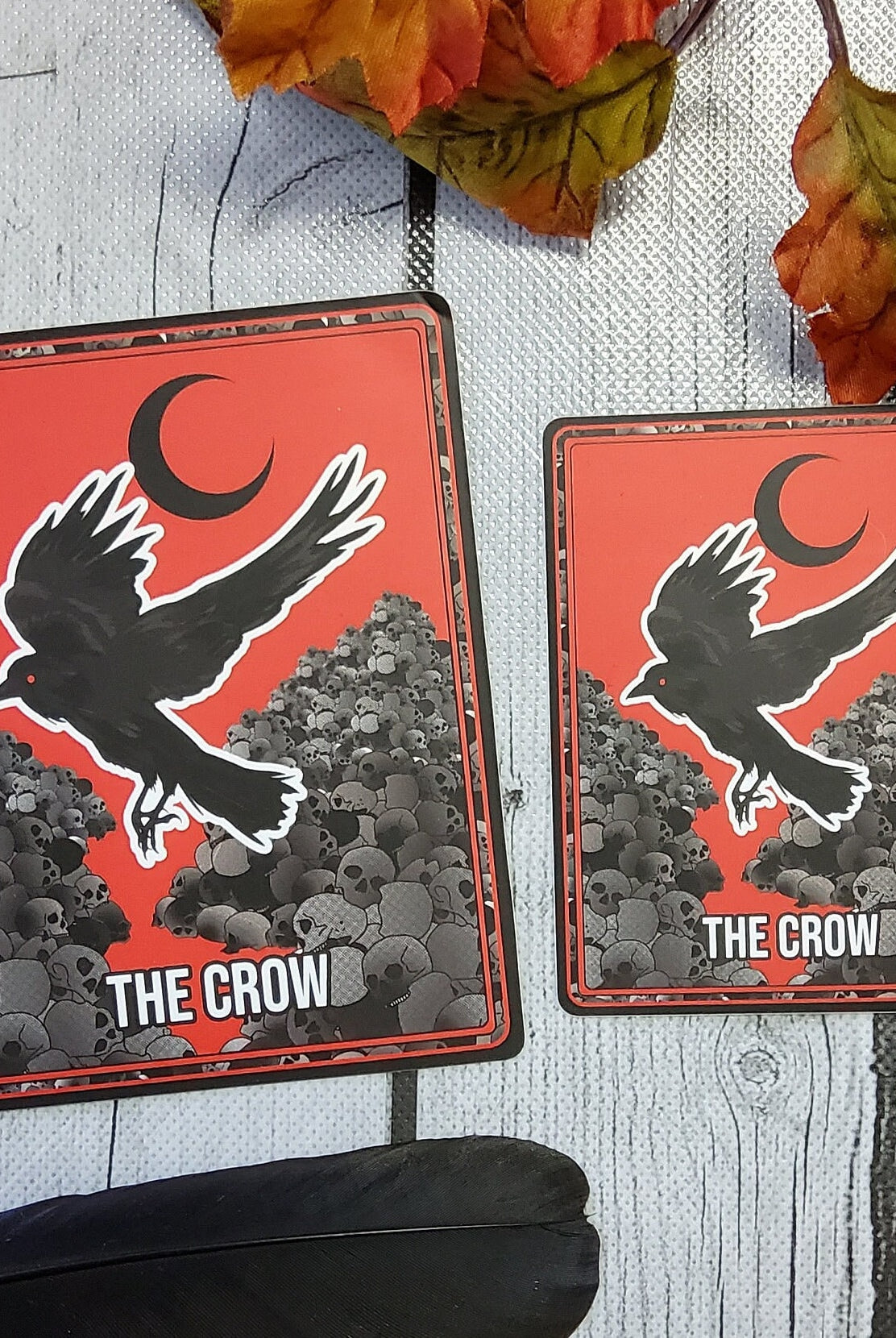 MATTE STICKER: Crow Tarot Card Style Sticker , Red Tarot Card Style Sticker , Crow Sticker , Omen Sticker