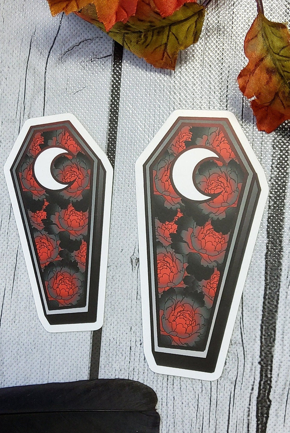 MATTE STICKER: Red and Black Peony Coffin Art , Dark Aesthetic Peony Sticker , Dark Academia Sticker , Dark Floral Art , Black Peony