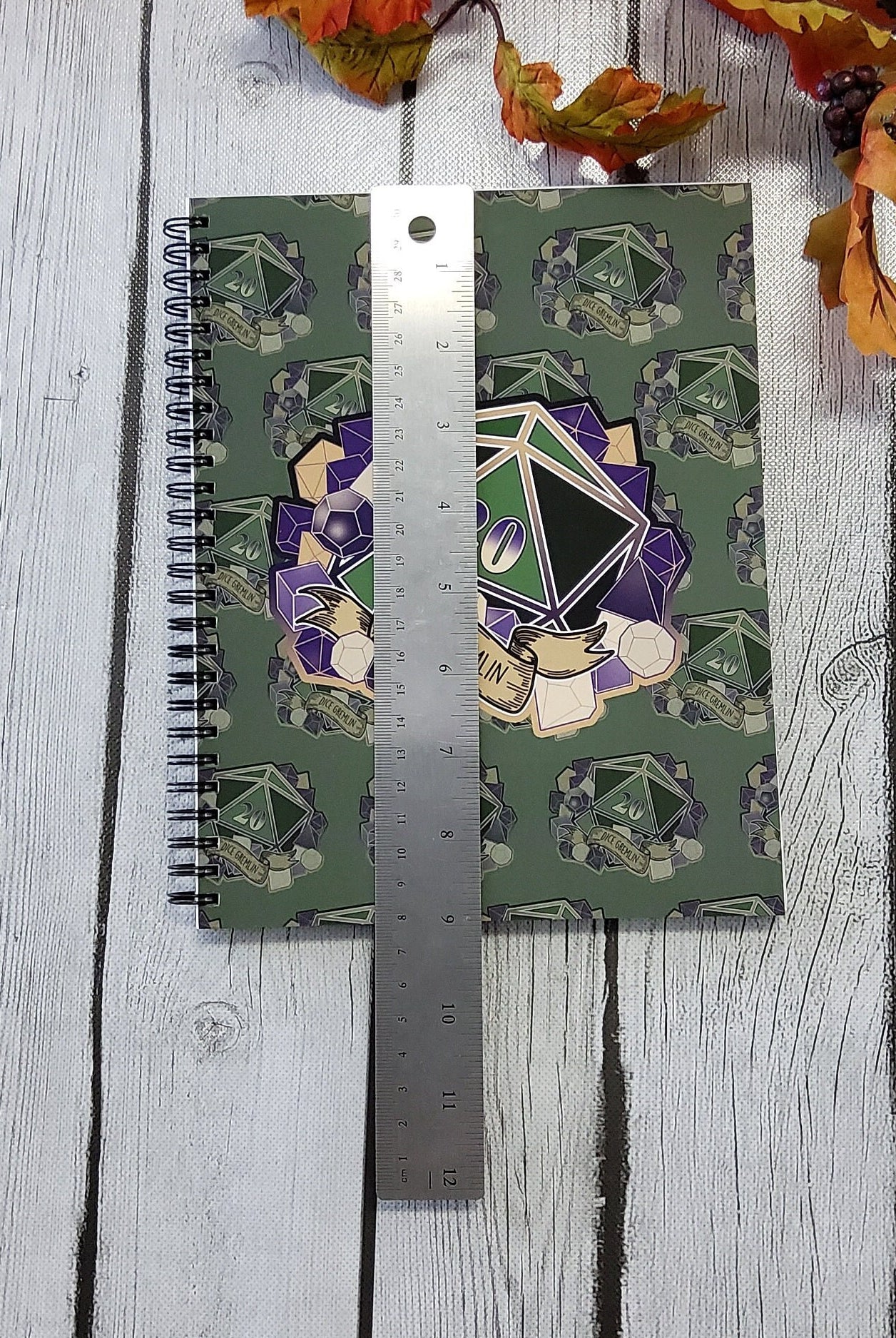 SPIRAL NOTEBOOK: The Dice Gremlin D20 with Florals , Floral D20 Notebook , Floral D20 Blank Notebook , D20 Notebook , D20 Dice Gremlin