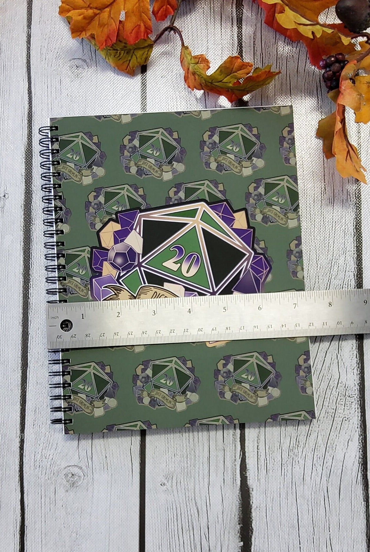 SPIRAL NOTEBOOK: The Dice Gremlin D20 with Florals , Floral D20 Notebook , Floral D20 Blank Notebook , D20 Notebook , D20 Dice Gremlin