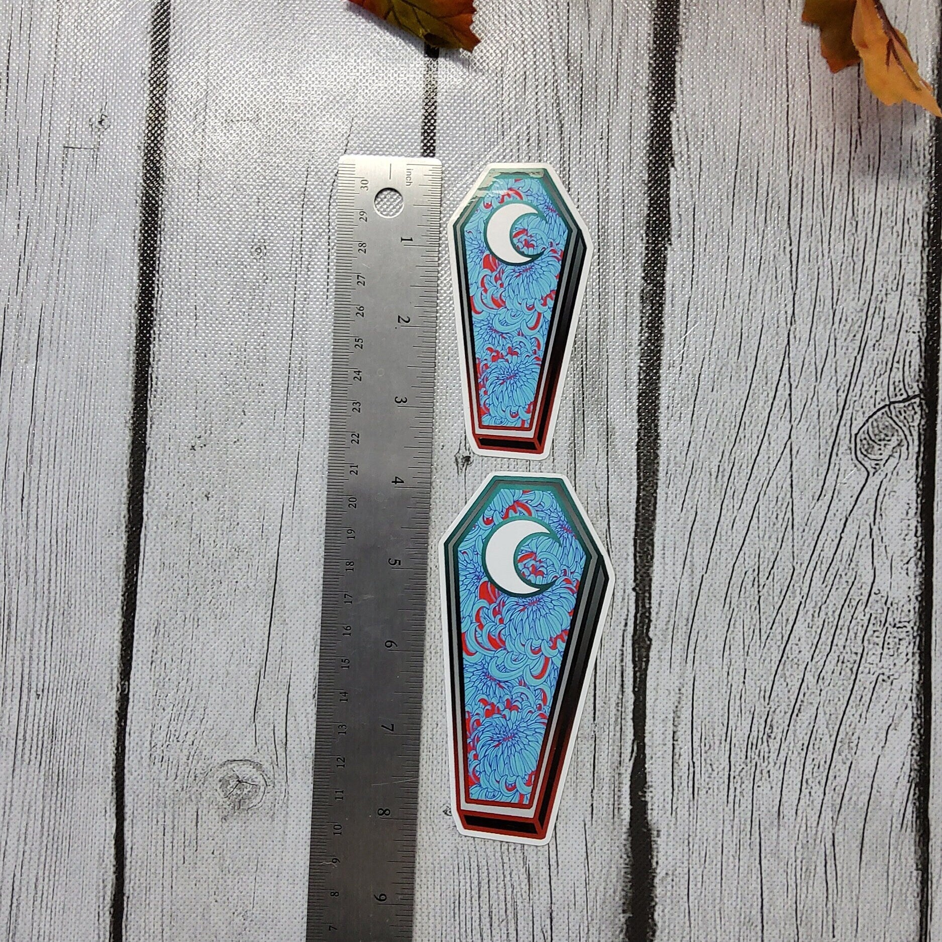GLOSSY STICKER: Red and Blue Chrysanthemum Coffin Art , Dark Aesthetic Flroal Sticker , Dark Academia Sticker , Dark Floral Art Acornandcrowstudio