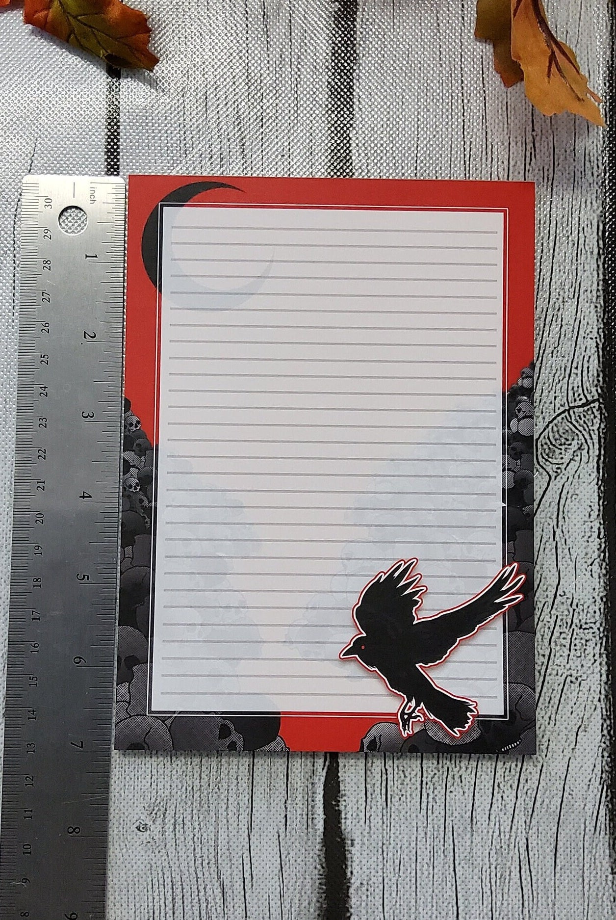 NOTEPAD: Crow and Skulls with Black Moon , Red Sky and Crow Notepad , Crow and Skulls , Red Sky Omen Lined Notepad