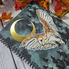 SPIRAL NOTEBOOK: Forest Owl and Gold FOIL Moon Dot Grid Pages , Forest Owl Notebook , Owl and Moon Art , Barn Owl Notebook