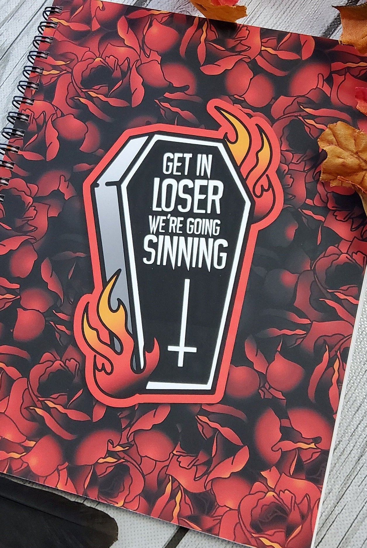 SPIRAL NOTEBOOK: Get in Loser We're Going Sinning Coffin Lined Pages , Red Coffin Journal , Get In Loser Coffin Journal