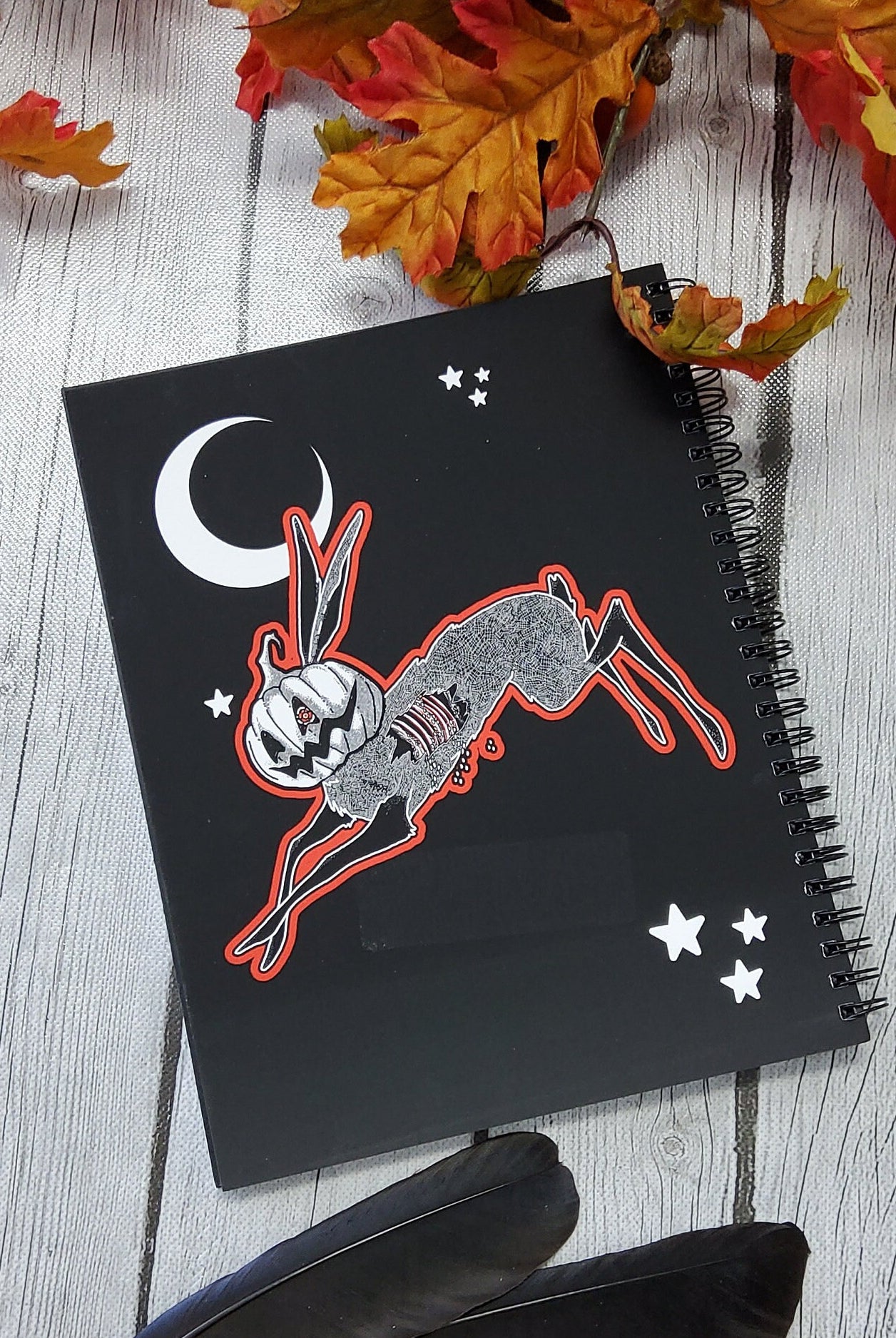 SPIRAL NOTEBOOK: Red and Black Jack-o-Rabbit Dot Grid Pages , Red Pumpkin Rabbit Notebook , Spooky Rabbit Art , Scary Rabbit Notebook