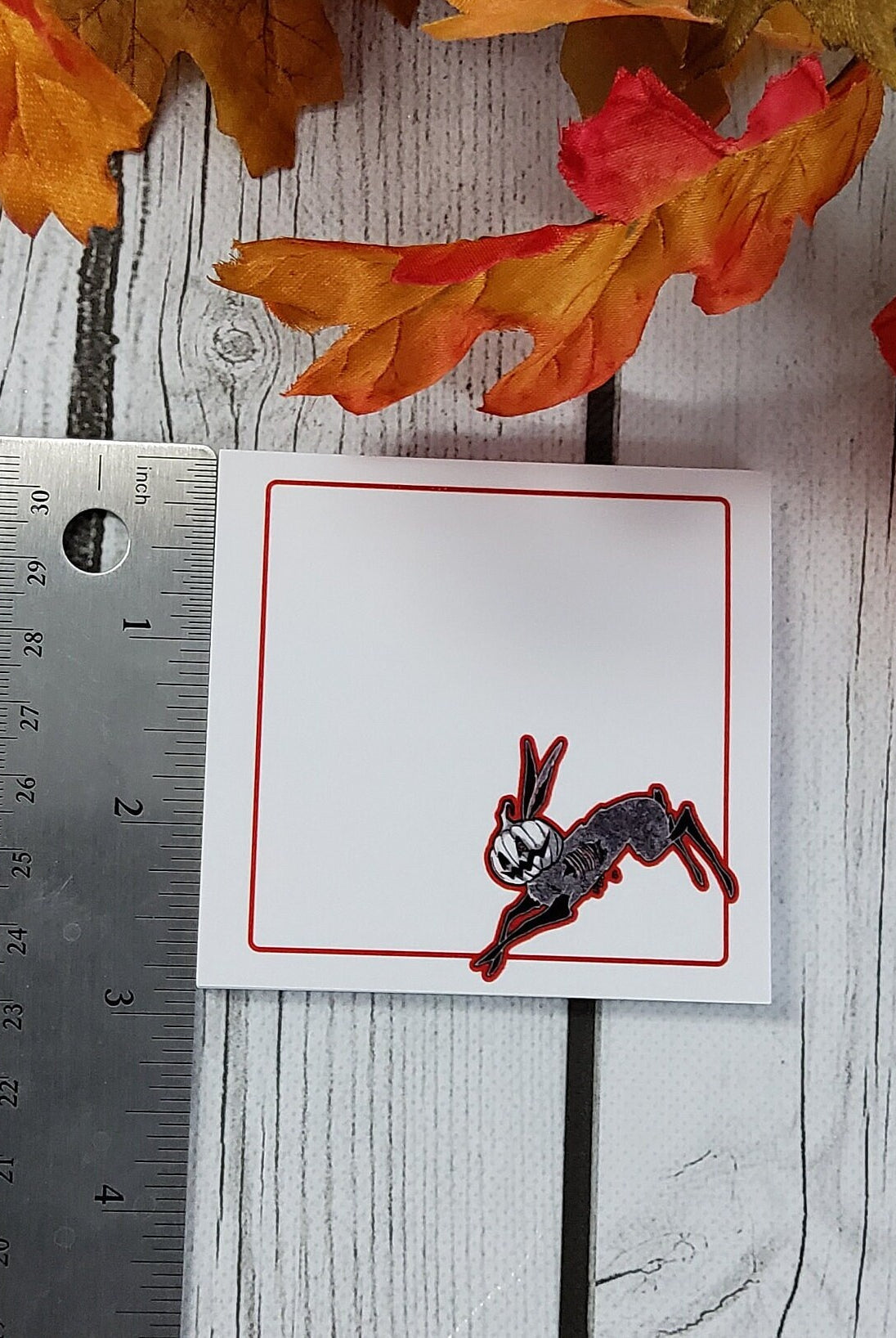 STICKY NOTES: Red and Black Jack-o-Rabbit , Red Pumpkin Rabbit Sticky Notes , Spooky Rabbit Art Memo Notes , Scary Rabbit Sticky Notes