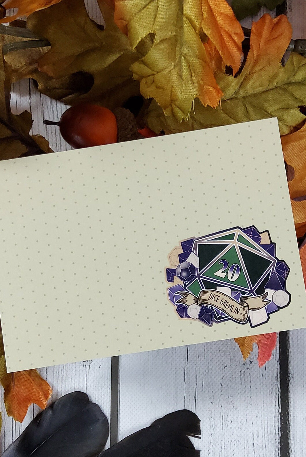 NOTECARDS: D20 The Dice Gremlin, Floral D20 Notecards , Floral D20 Stationery, D20 Cards , D20 Dice Gremlin Notecards , Player Type D20